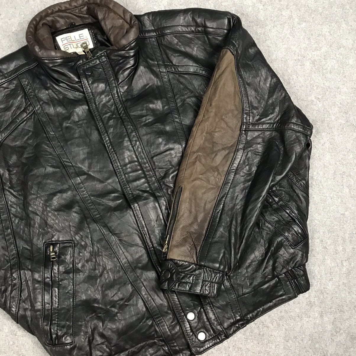 Japanese Brand PELLE STUDIO PUNK LEATHER BOMBER JACKET Size US L / EU 52-54 / 3 - 6 Thumbnail