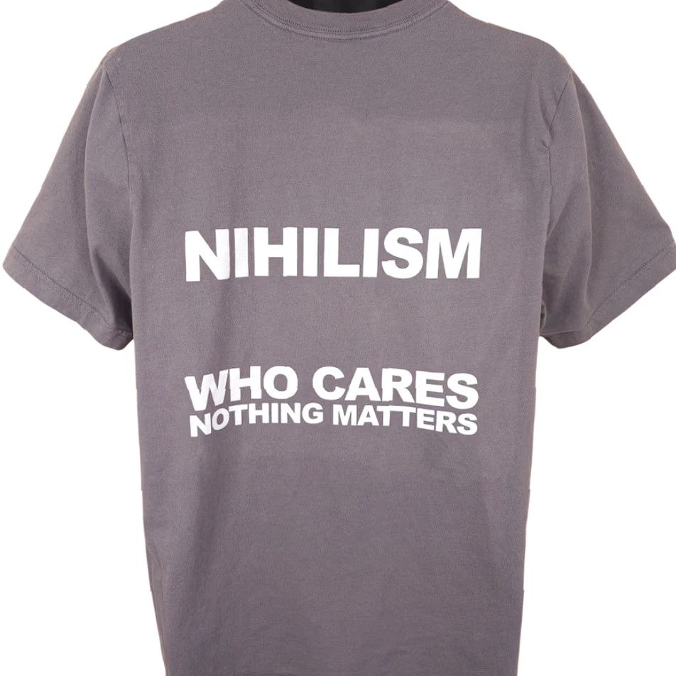 Vintage Nihilism T Shirt Mens XL Gray Who Cares Nothing Matters Bell a + Canvas Vintage No Size US XL / EU 56 / 4 - 4 Thumbnail