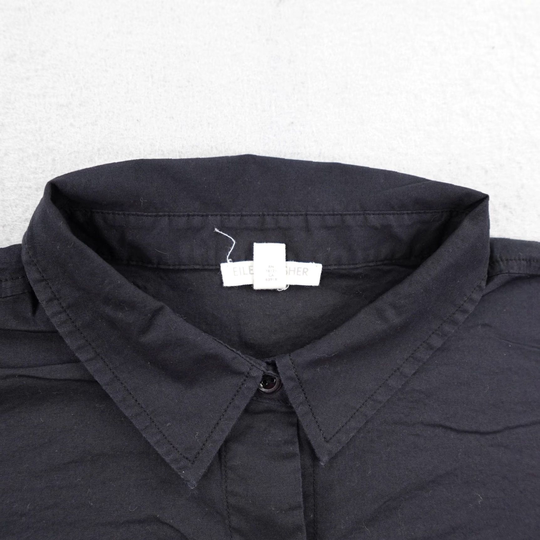 Eileen Fisher Shirt Womens Medium Black Button Up Long Sleeve Tunic Top Blouse Womens