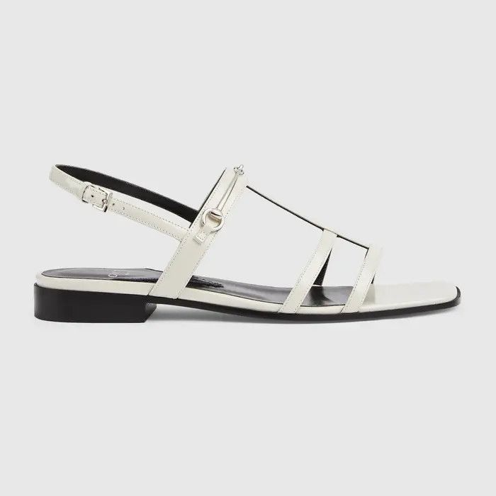 Gucci o1s1wg110225 Slim Horsebit Flat Sandals in White Size US 7 / IT 37 - 1 Thumbnail