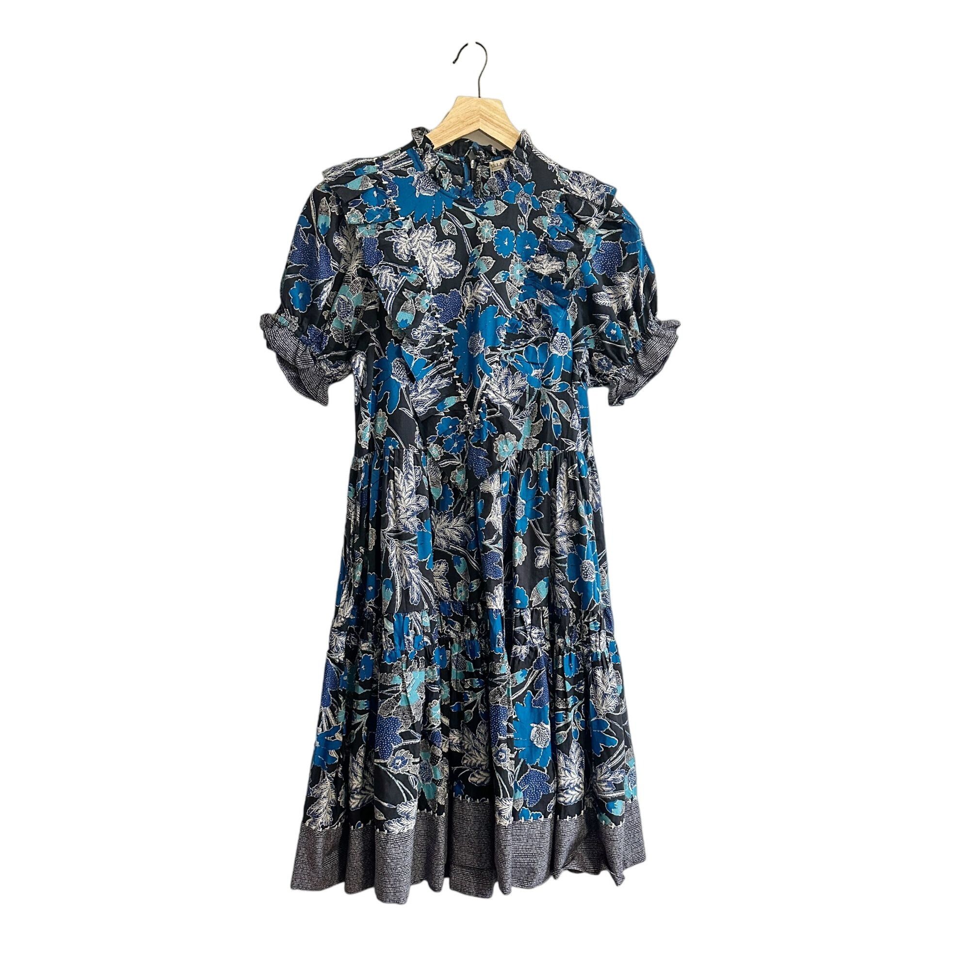 image of Ulla Johnson Roberta Ruffled Printed Midi Dress, Size 0, NWT in Blue, Women's