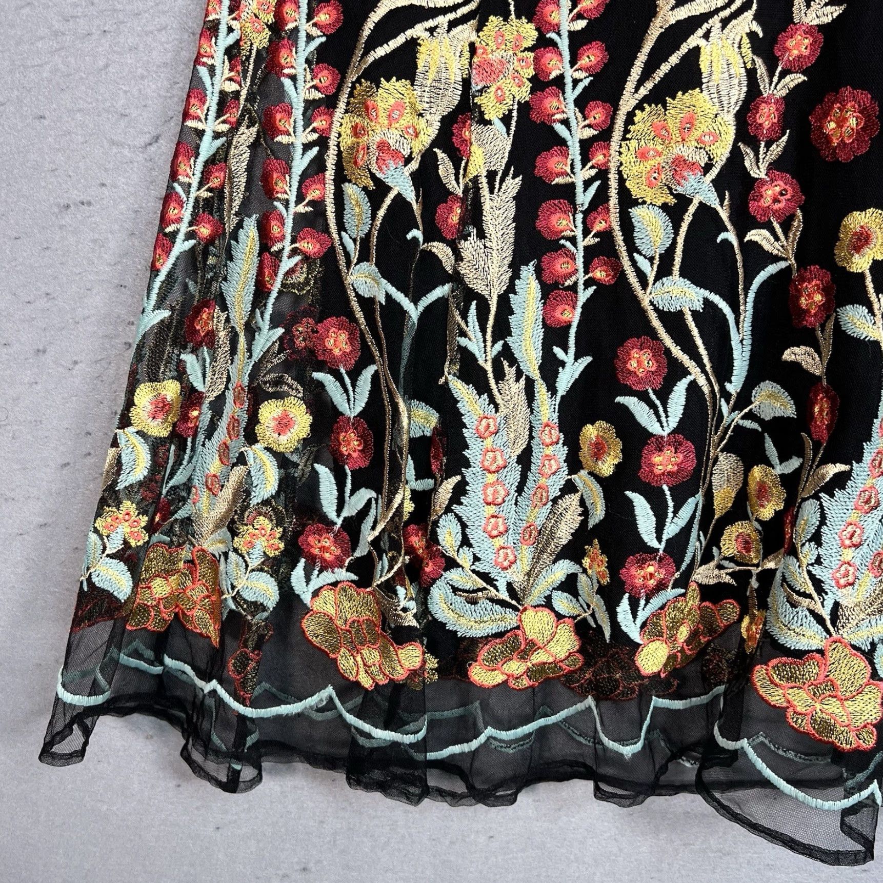 VINTAGE Anthropologie Embroidered Women Dress Black Multi Floral Small  Petite
