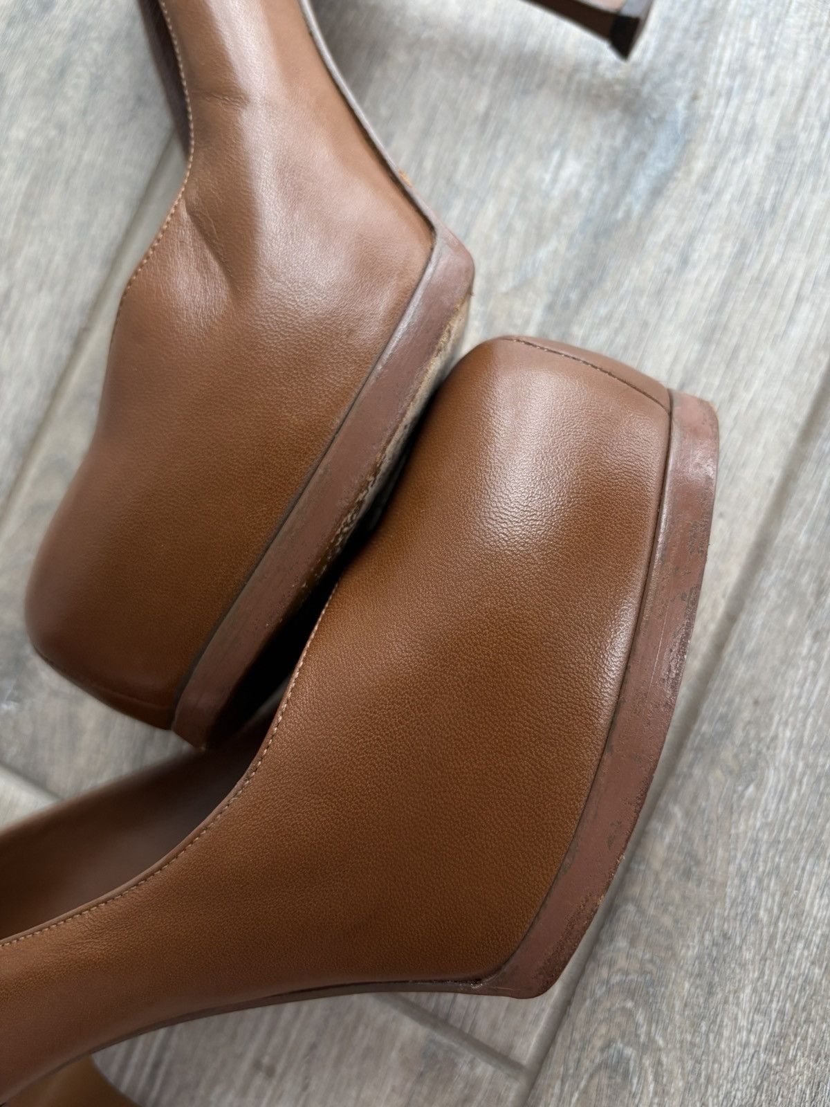 Yves Saint Laurent Yves Saint Laurent Leather Platform Pumps Brown Heels 37.5 Size US 7 / IT 37 - 13 Thumbnail