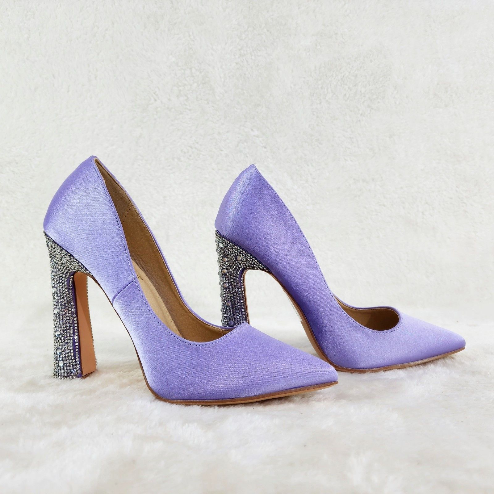 Other Klume Lilac Purple Satin Pumps Chunky Rhinestone High Heel E Size US 6 / IT 36 - 3 Thumbnail