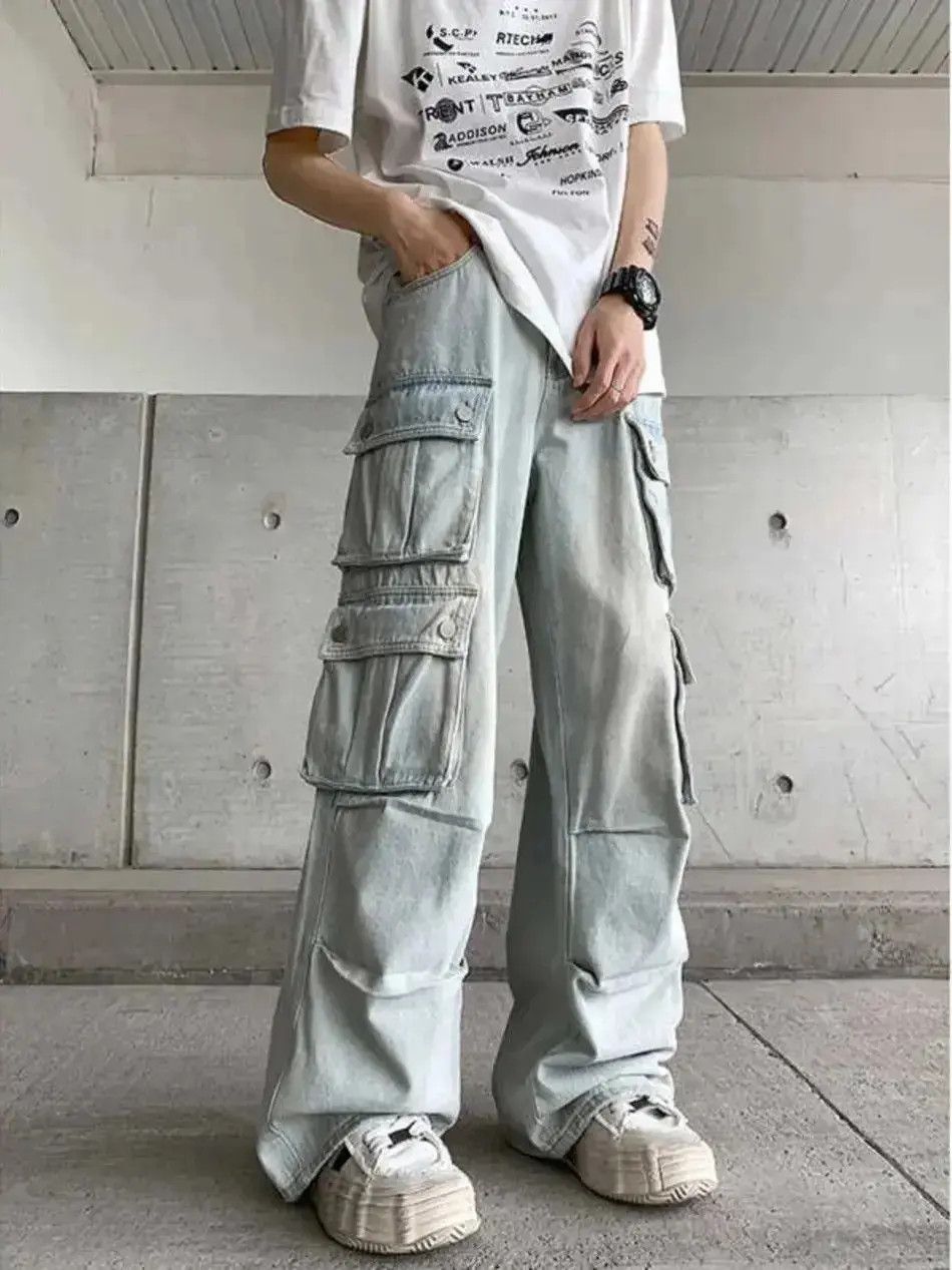 Japanese Brand Retro multi pocket washed straight leg jeans Size US 32 / EU 48 - 2 Thumbnail