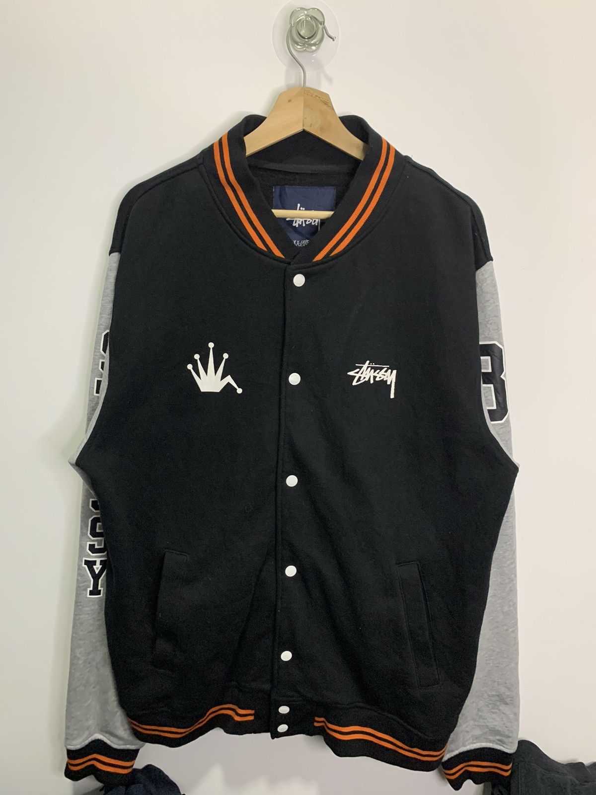 image of Streetwear Stussy Varsity Jacket in Black, Men's (Size 2XL)