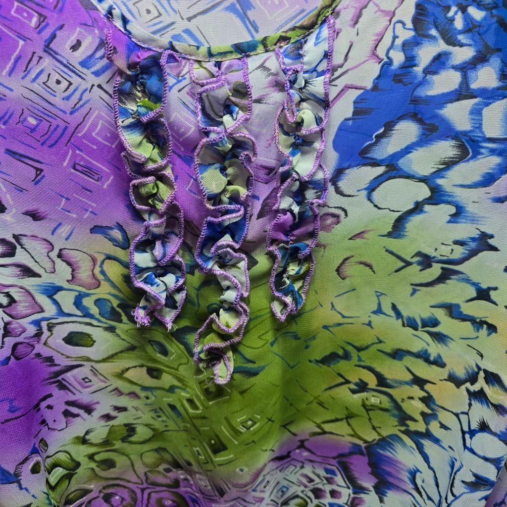 The Unbranded Brand Women's Joanna's Plus 1X Purple Green Abstract Blouse Size XL / US 12-14 / IT 48-50 - 3 Thumbnail