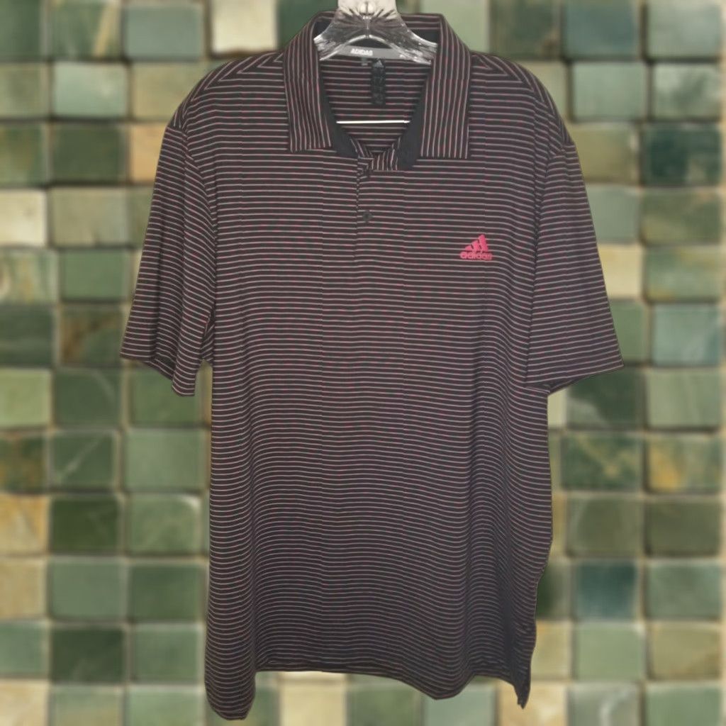 Adidas ADIDAS Pink Black Striped Polo Shirt Adult XL Mens Size US XL / EU 56 / 4 - 1 Thumbnail