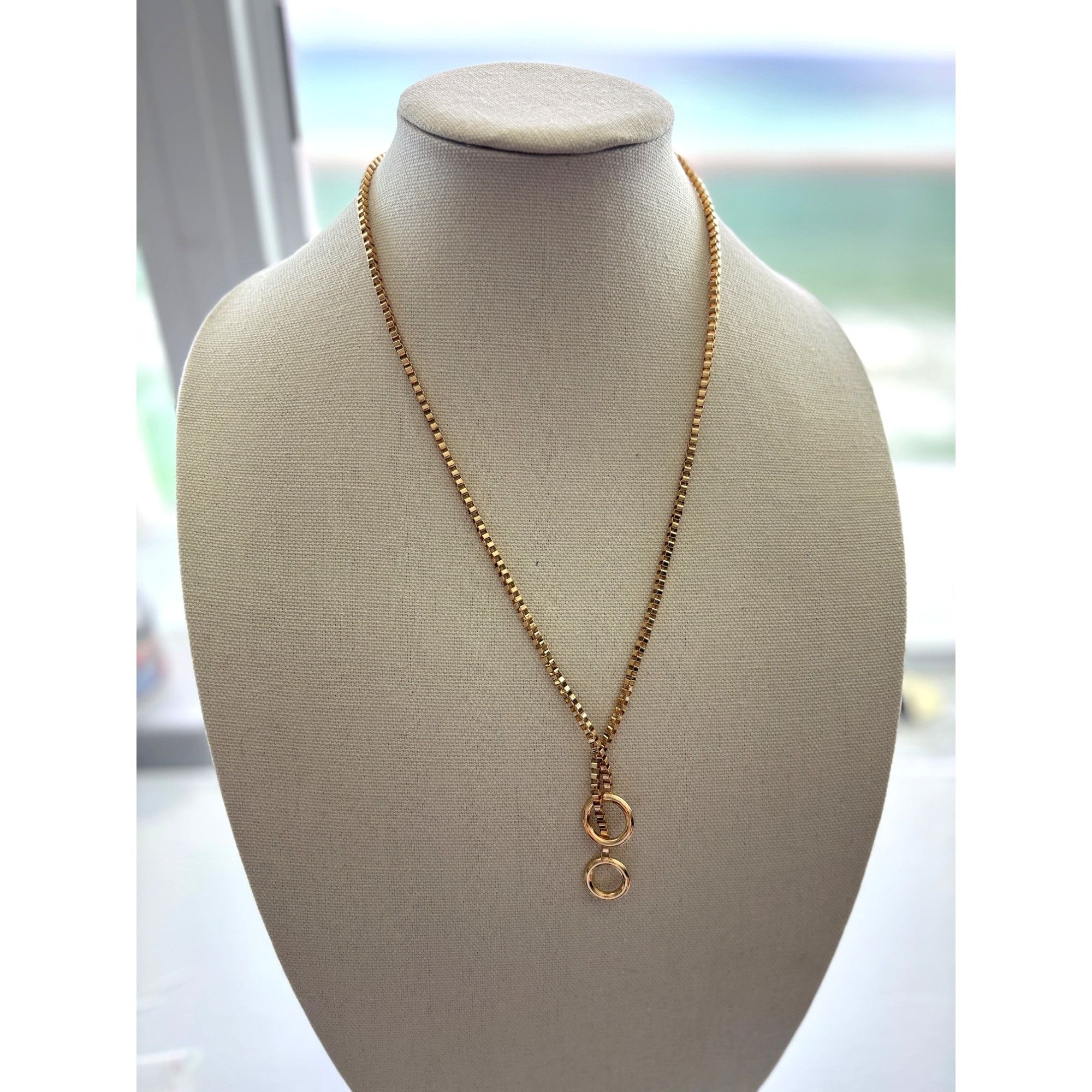 Other Gold-Tone Box Chain Necklace With Double Circle Pendant Size ONE SIZE - 2 Thumbnail