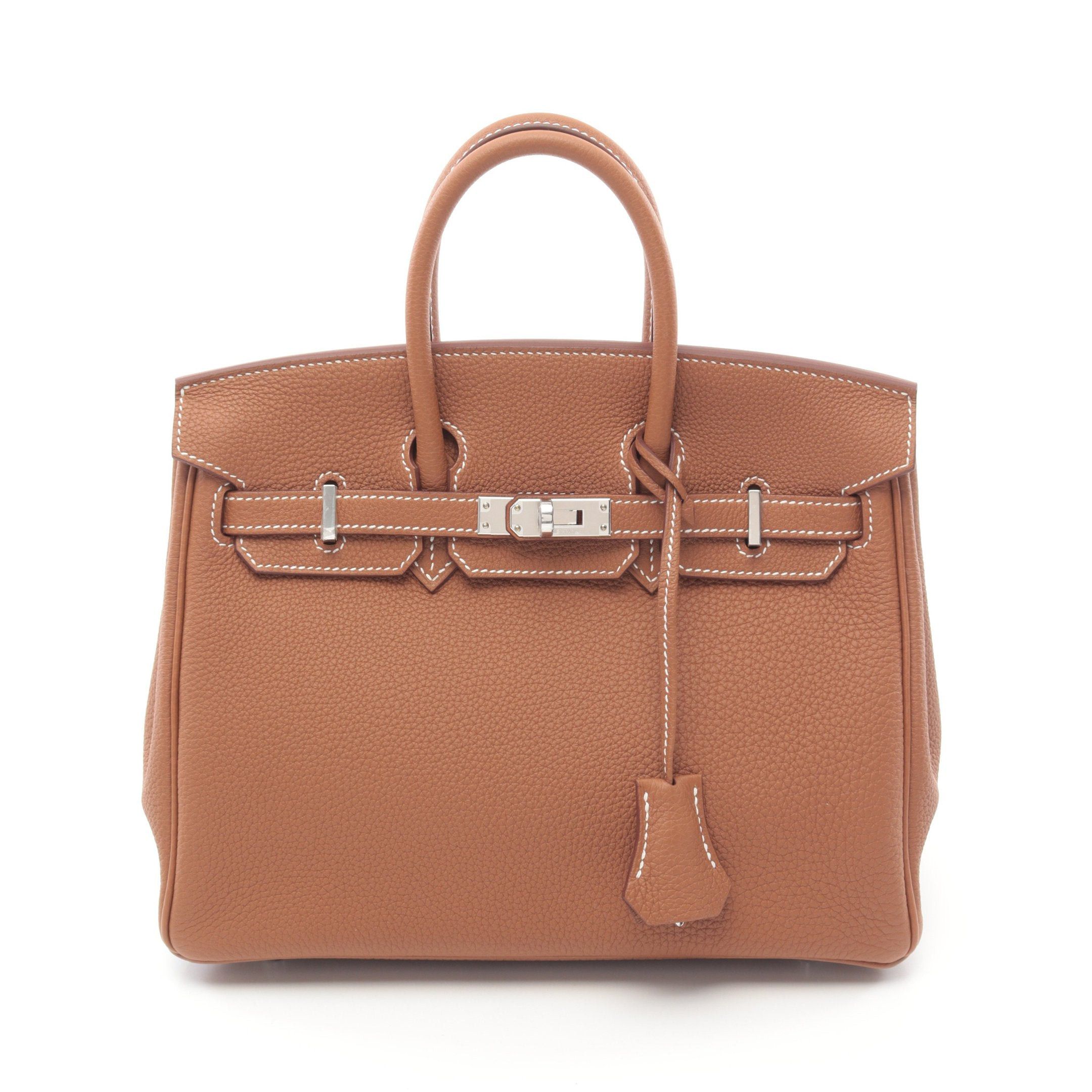 Hermes Birkin 25 Gold Handbag Togo Light Brown Silver Hardware Double Engraved