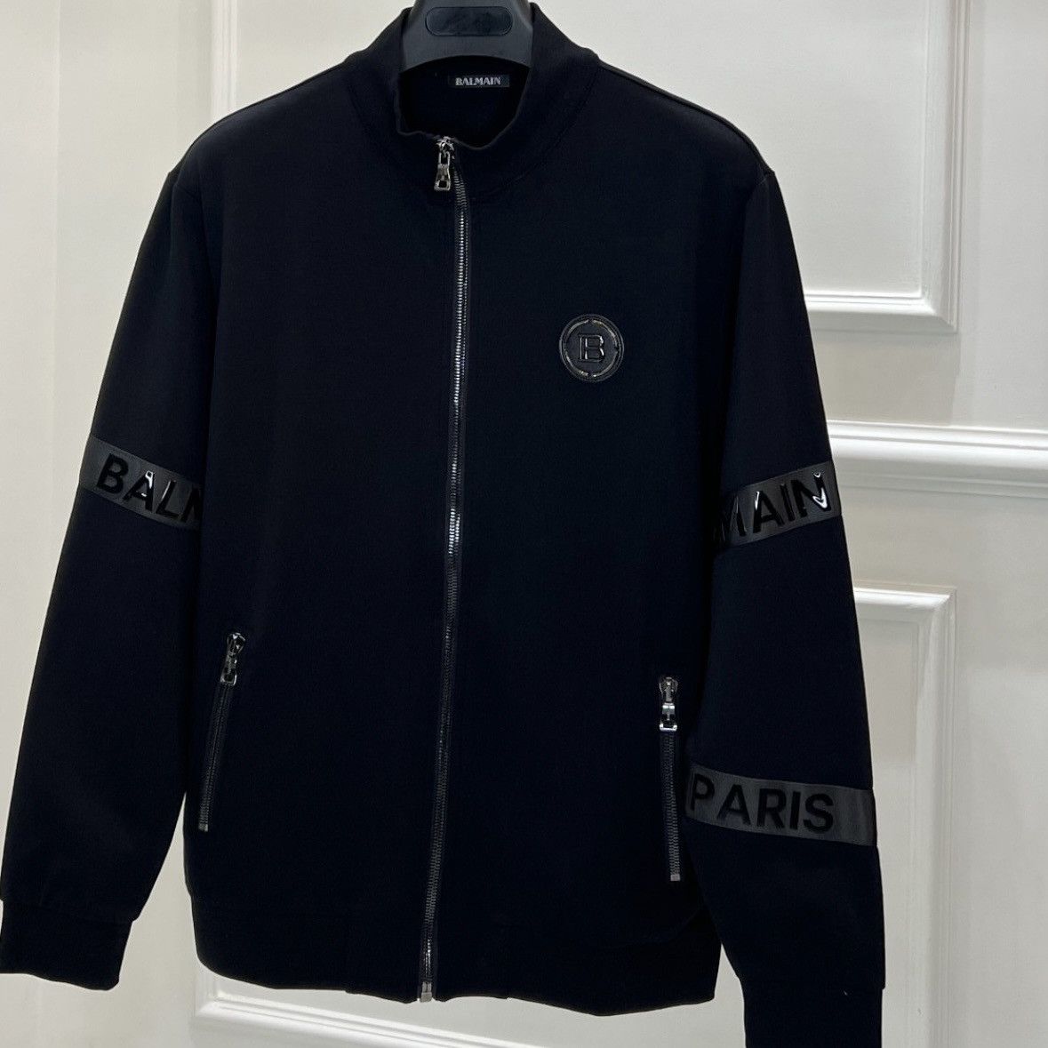 image of Black Balmain Zip Logo Jacket, Men's (Size Small)