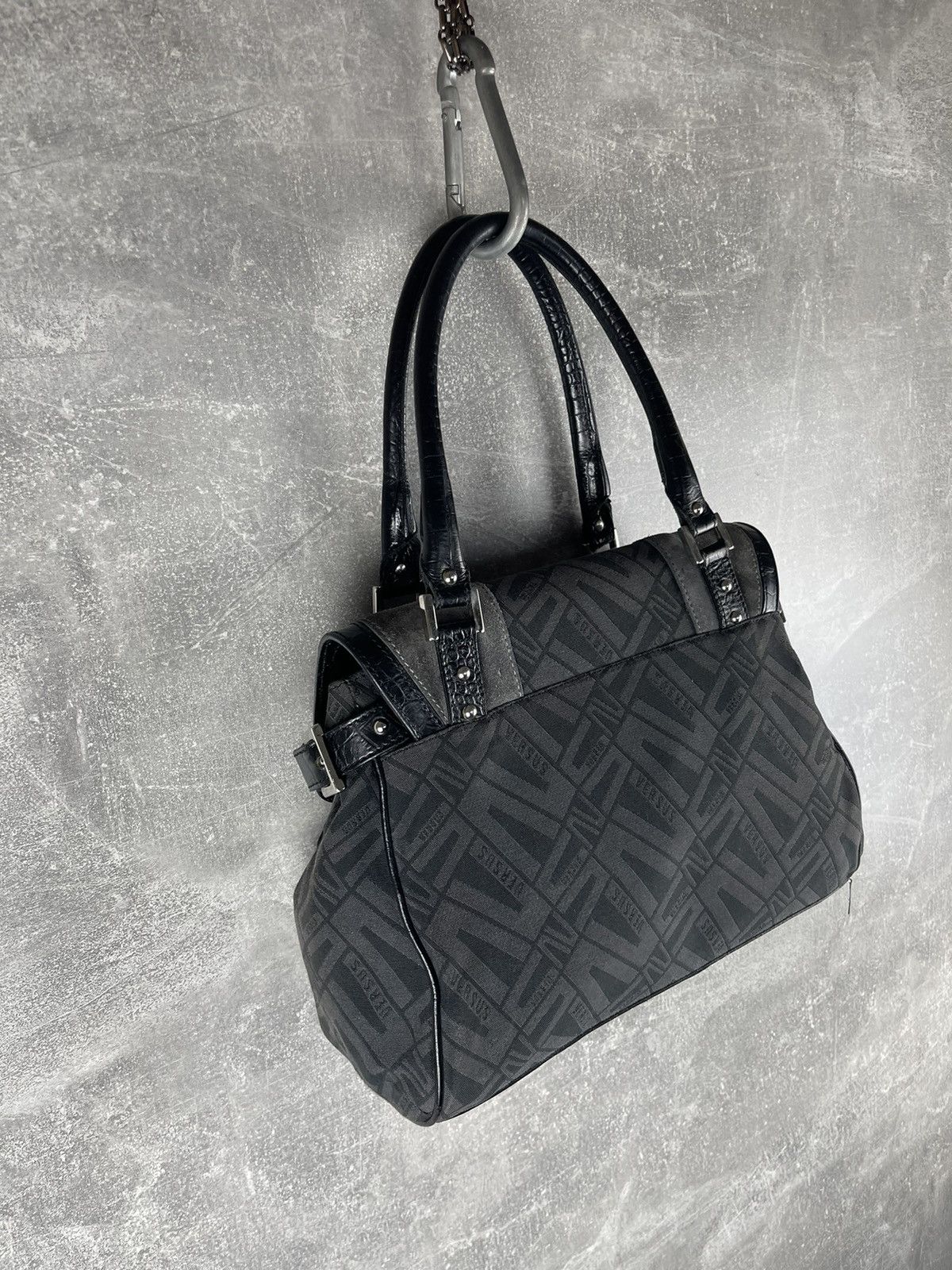Versus Versace Versus Versace Studded Logo Jacquard Leather Trim Handbag Size ONE SIZE - 7 Thumbnail
