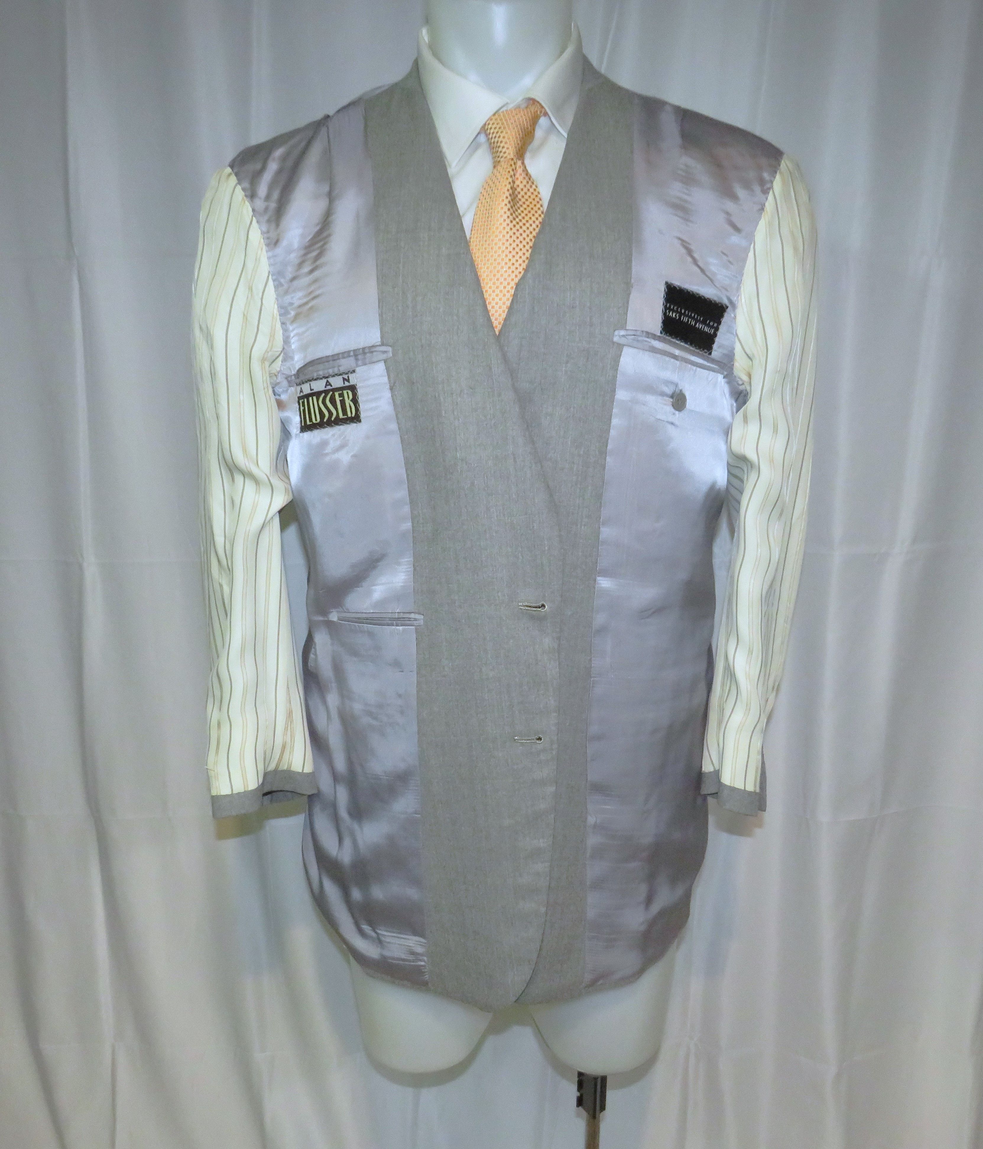 Alan Flusser Pale Gray Solid Flannel Two Button Suit 40L Size 40L - 13 Thumbnail