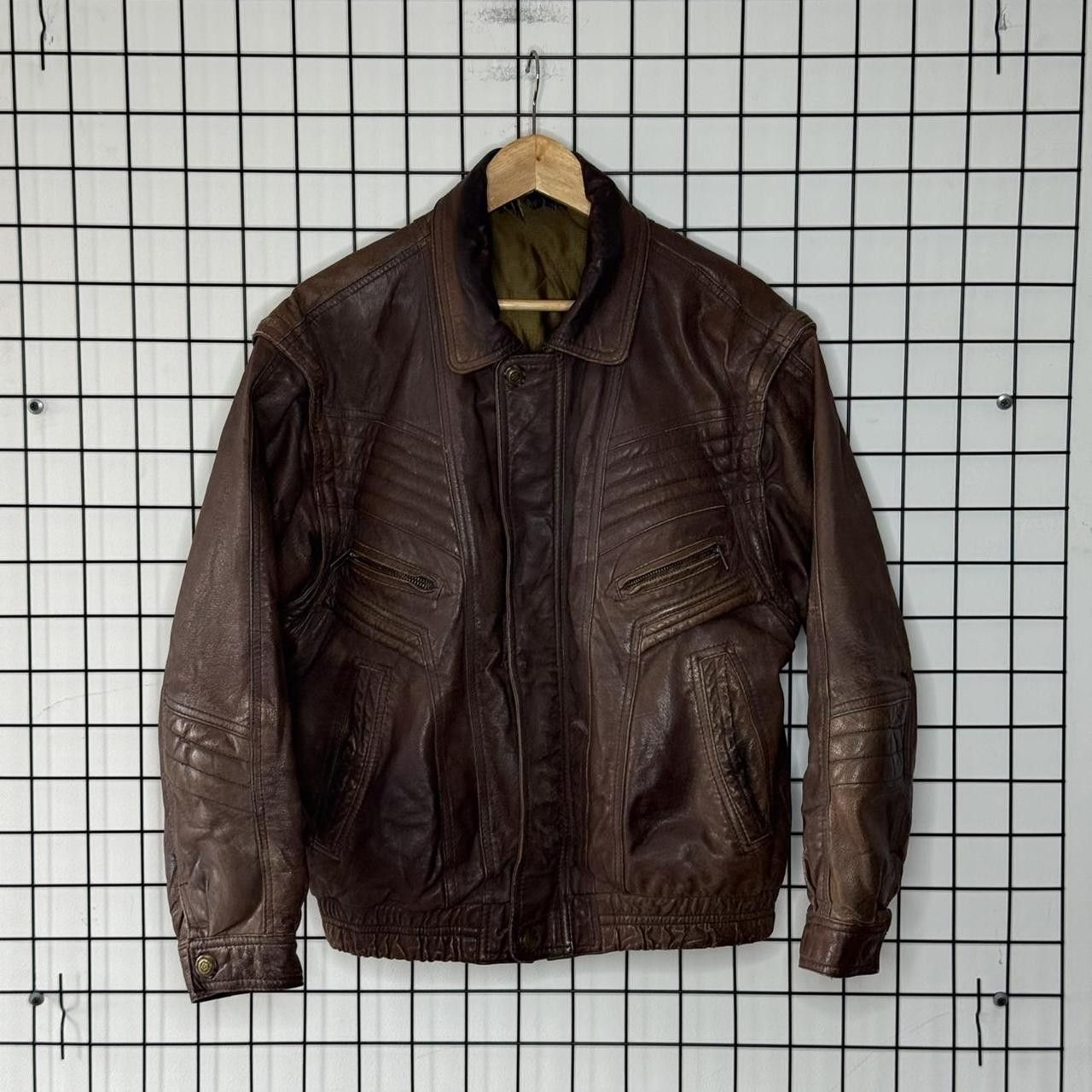 Vintage Vintage 90s Real Leather Jacket Brown Cropped Boxy Size US L / EU 52-54 / 3 - 1 Thumbnail
