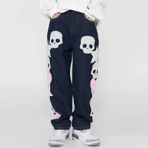 Skull and Stars Embroidery Jeans