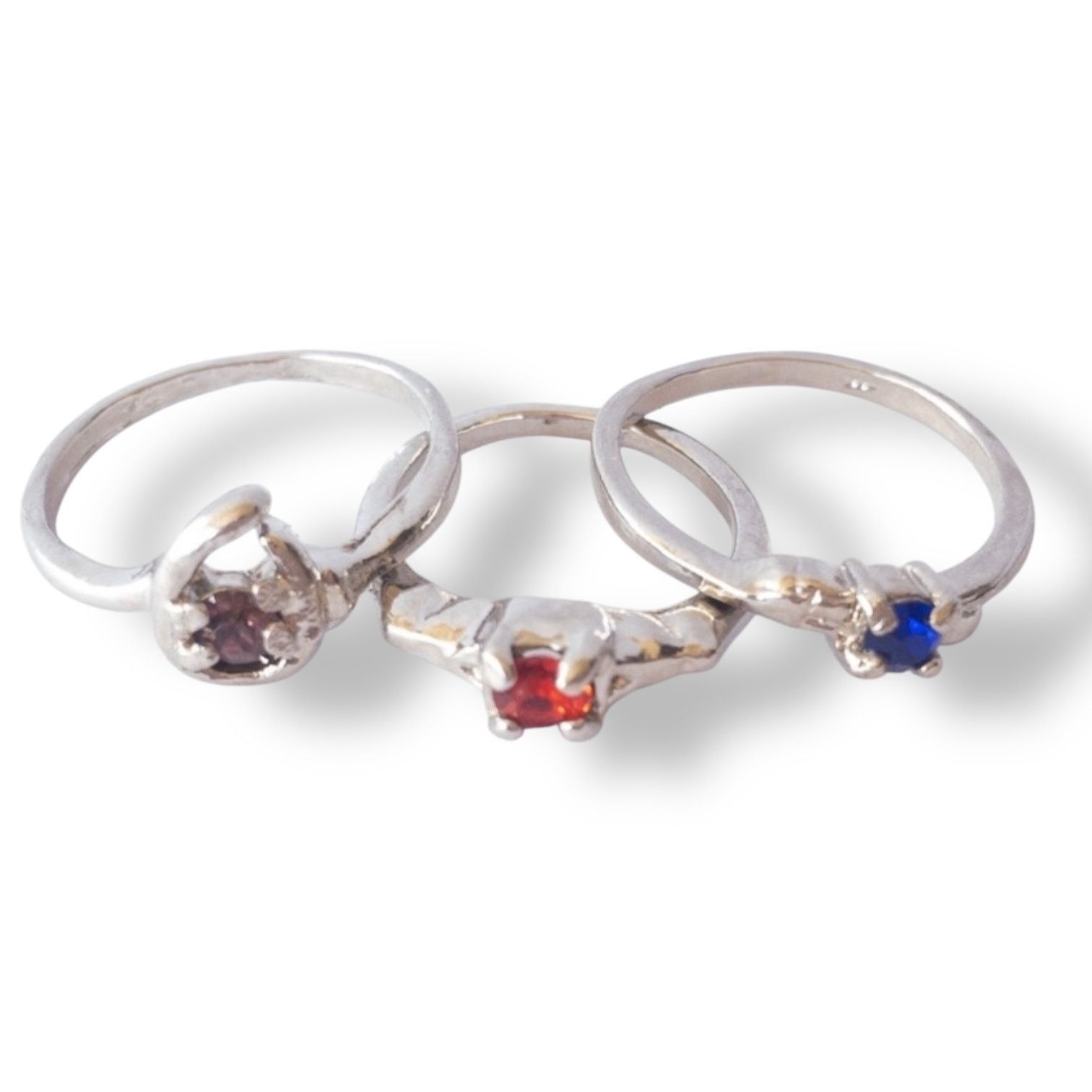 Other Silver 3 Ring Lot With Gemstones Size 5 and 7 Size ONE SIZE - 1 Thumbnail