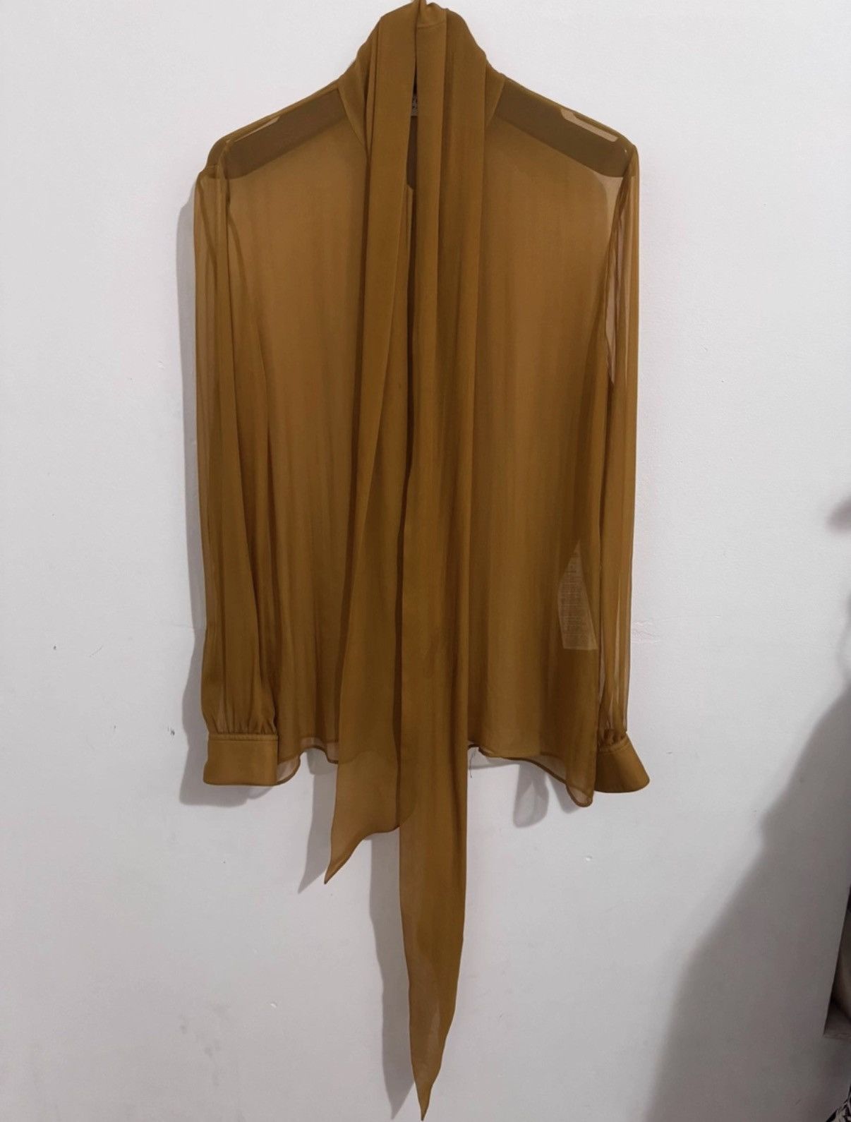 Saint Laurent Paris Saint Laurent 23SS Brown/Yellow Sheer Silk Bow Tie Shirt Size US S / EU 44-46 / 1 - 2 Thumbnail