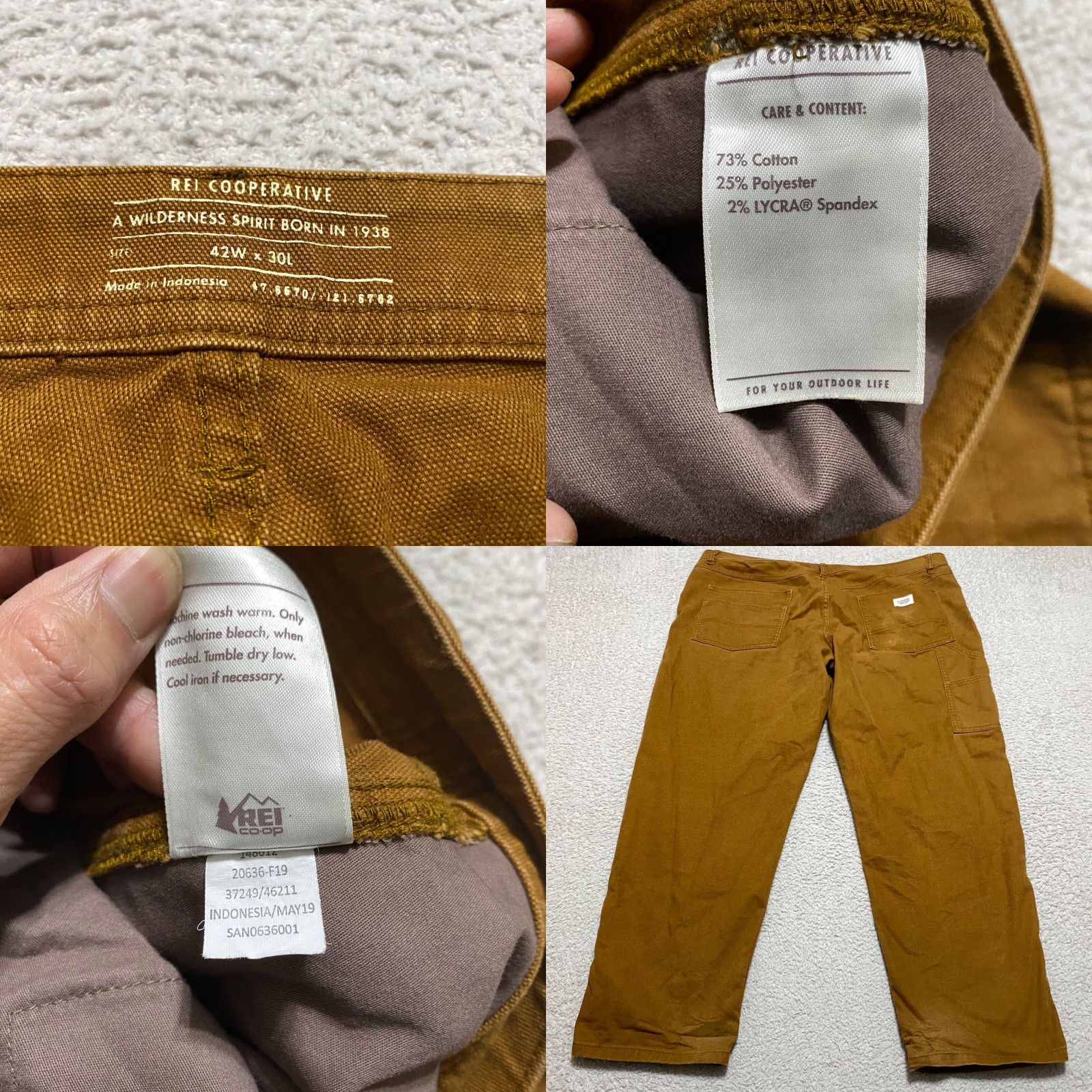 Vintage REI Mens Pants 42x30 Solid Brown Carpenter Straight Leg Work Utility Reg Pants Mens Brown 42x30 Size US 42 / EU 58 - 8 Thumbnail
