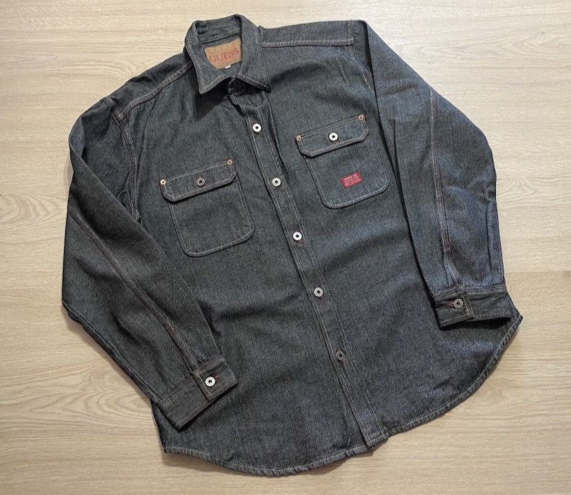 image of Vintage 90’S Guess Jeans Rap Hip Hop Iconic Oversized Shirt in Grey, Men's (Size 2XL)