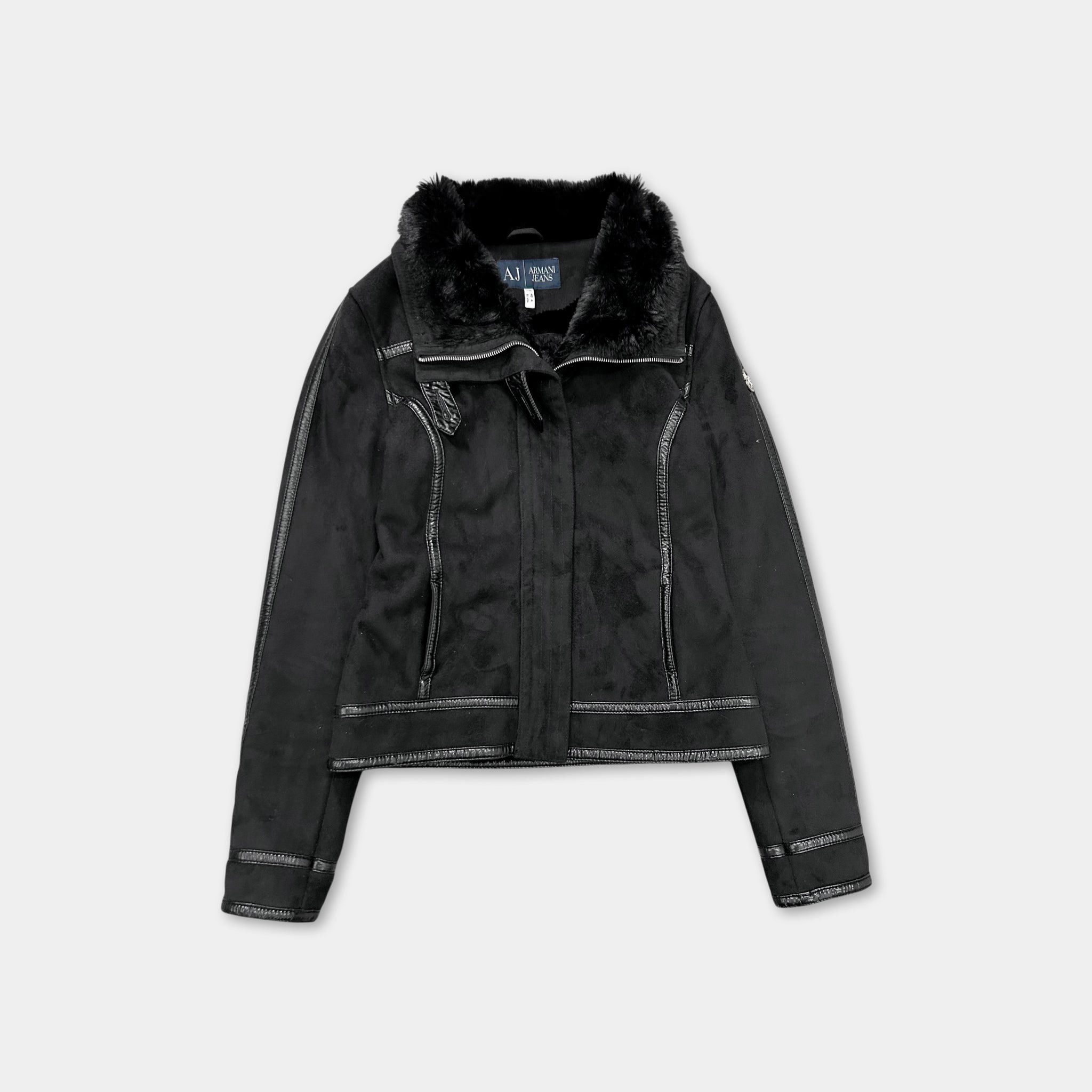 Armani Armani Jeans 2000's Black Faux Suede & Faux Fur Moto Jacket Size US S / EU 44-46 / 1 - 1 Thumbnail