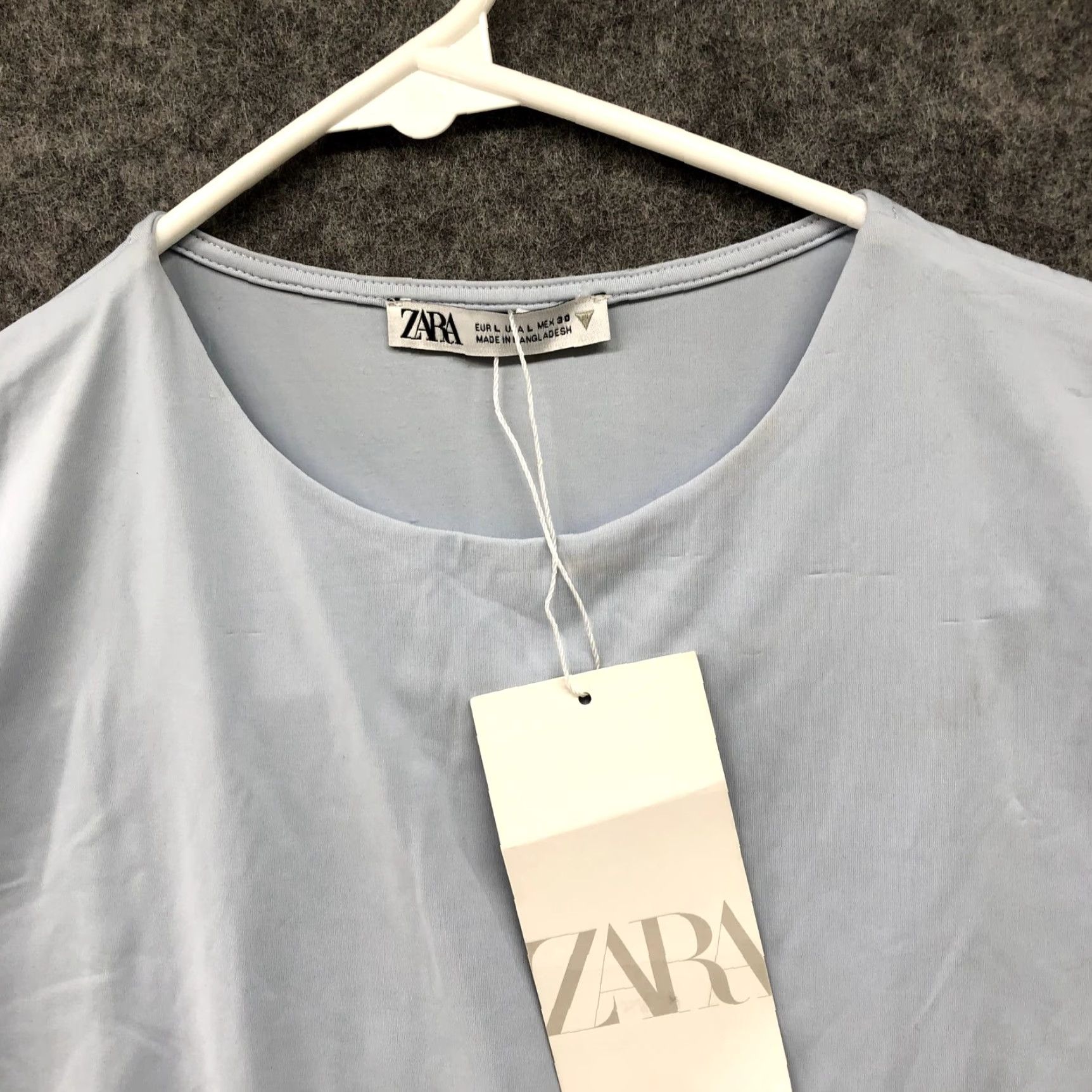 Zara Zara Cropped T Shirt Womens L Blue Crewneck Nylon Fitted Short Sleeve Size L / US 10 / IT 46 - 4 Thumbnail