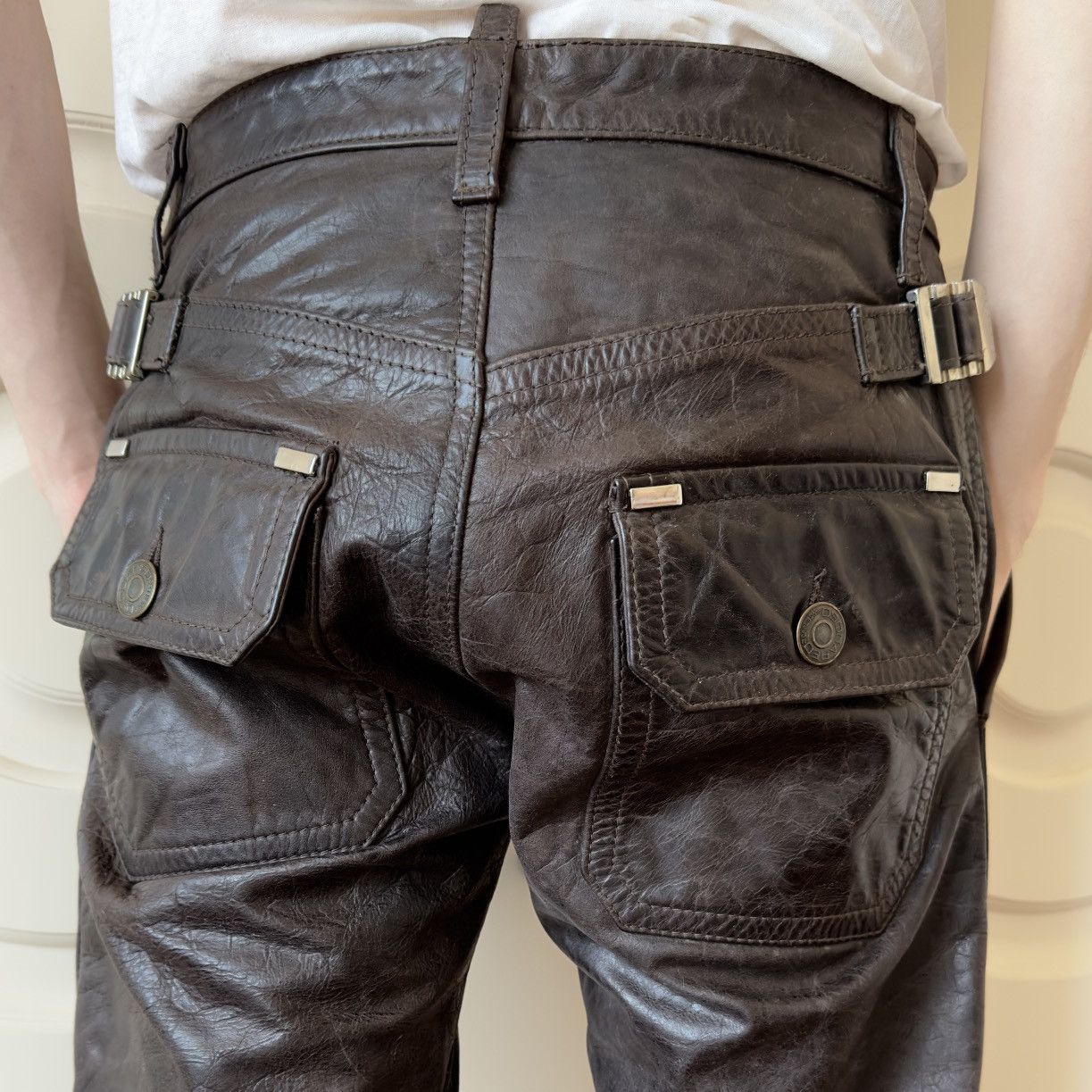 Dsquared2 Dsquared2 F/W 2005 Leather Biker Pants Brown Cowhide Size US 30 / EU 46 - 7 Thumbnail