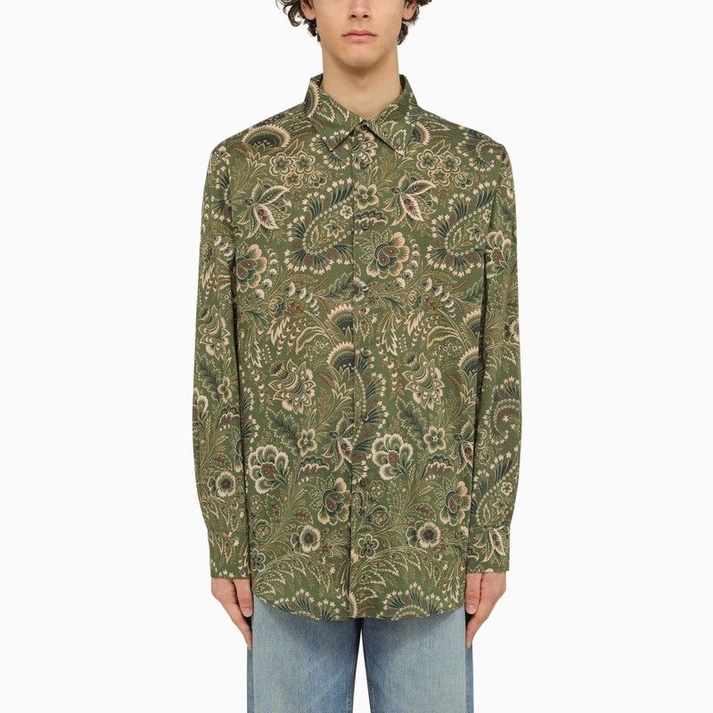 image of Etro Green Paisley Linen Shirt, Men's (Size Small)