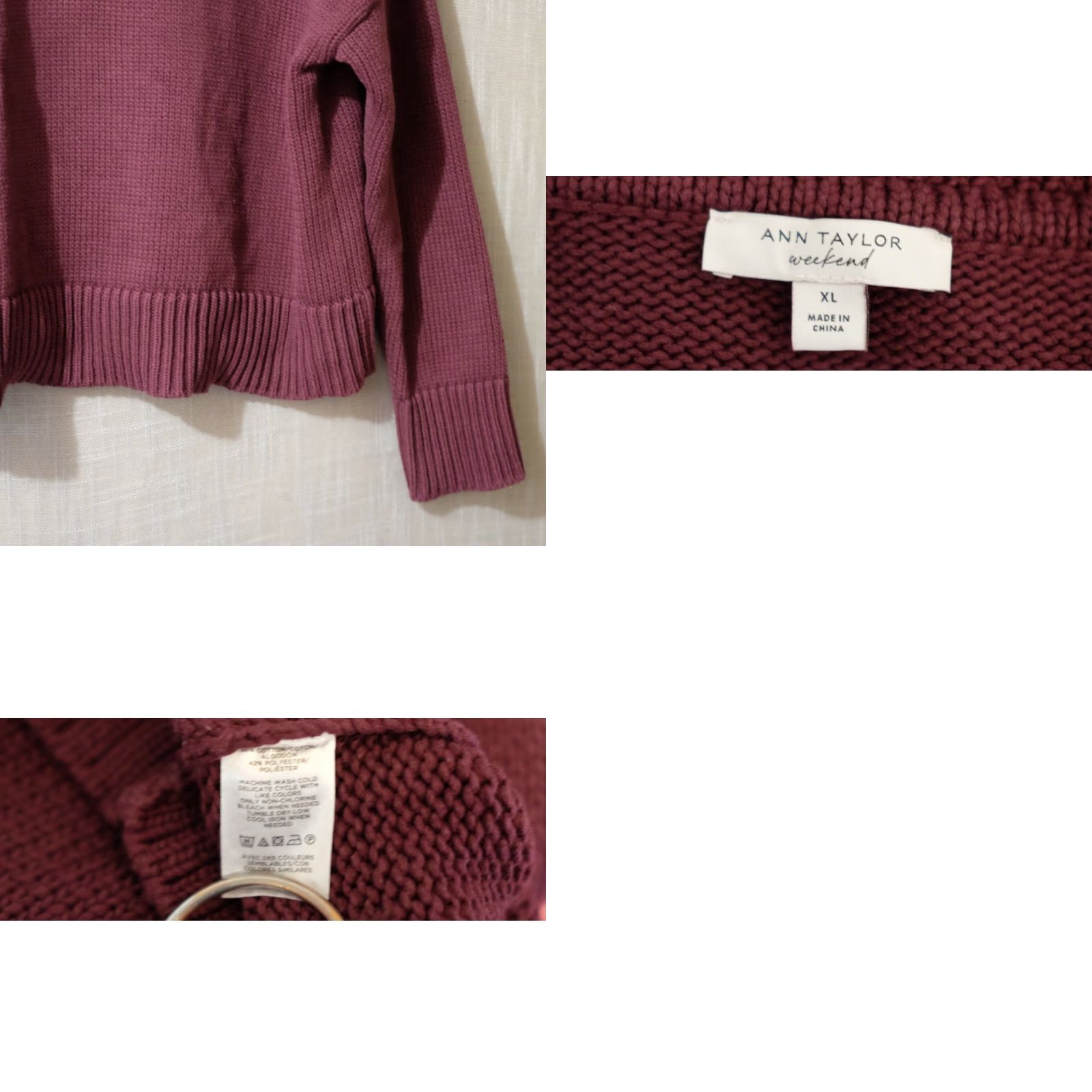 Ann Taylor Ann Taylor Weekend Collared Sweater Oversized Plum Women's XL Pullover Knit - Dark Purple Adults Womens (Size XL) Size XL / US 12-14 / IT 48-50 - 8 Thumbnail