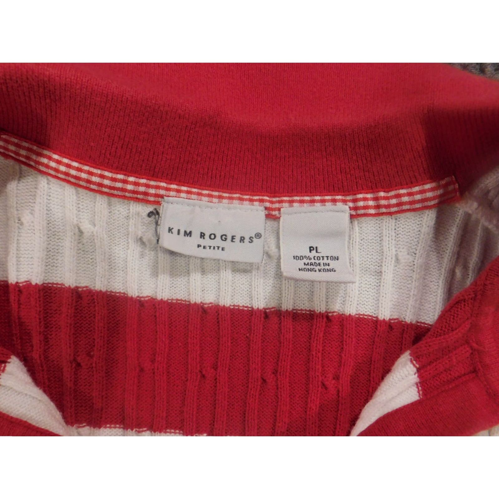 Vintage Kim Rogers Womens Blouse PL Petited Red Striped polo pullover stretch Size L / US 10 / IT 46 - 5 Thumbnail