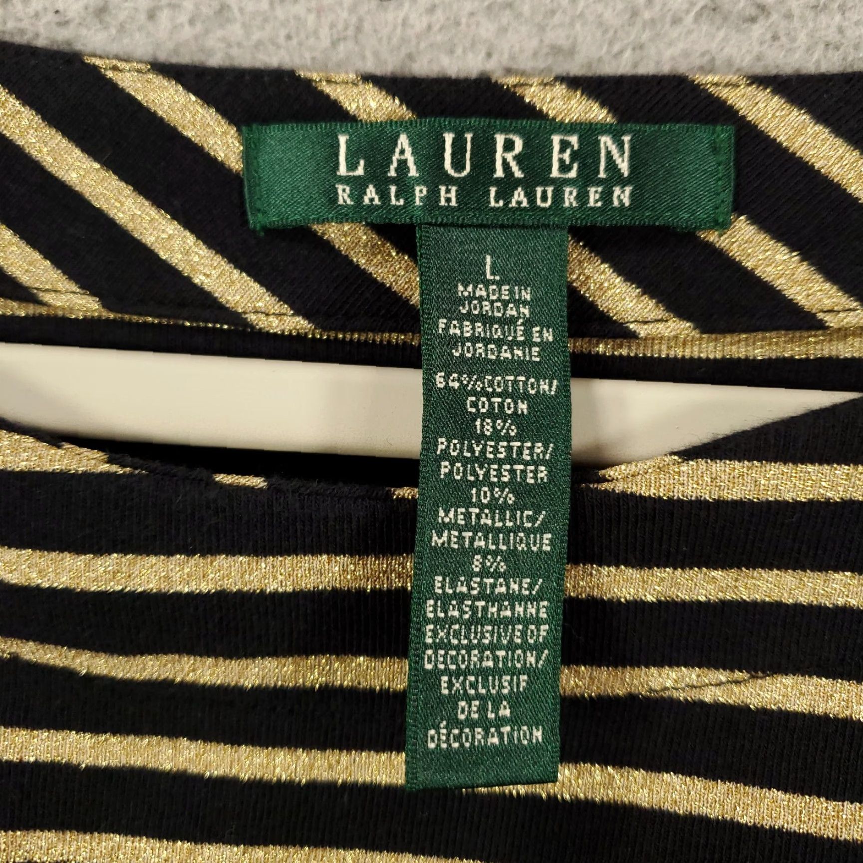 Ralph Lauren Womens Ralph Lauren Sweater Large Black Shimmer Sparkle Gold Stripes Lightweight Size L / US 10 / IT 46 - 5 Thumbnail