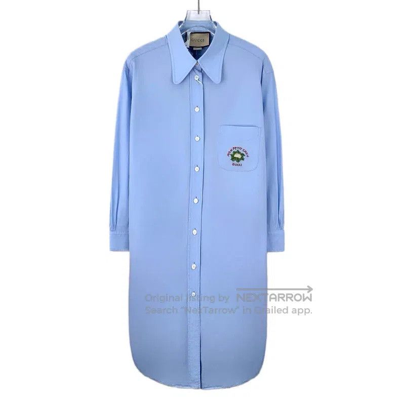 Gucci Gucci Light blue letter pattern embroidered cotton lapel s Size XS / US 0-2 / IT 36-38 - 1 Thumbnail