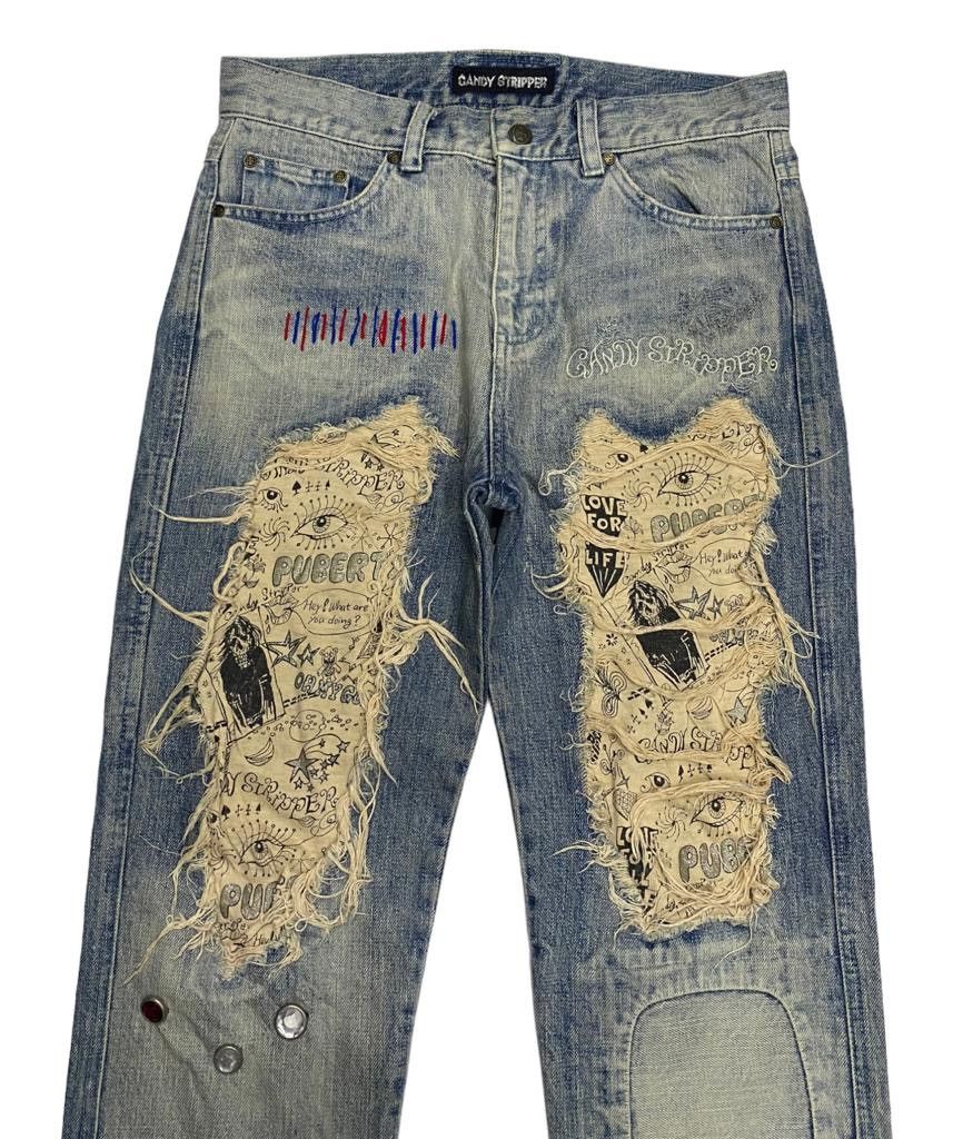Hysteric Glamour 🇯🇵 CANDY STRIPPER PUNK DISTRESSED DENIM UNDERCOVER DESIGN Size US 30 / EU 46 - 3 Thumbnail