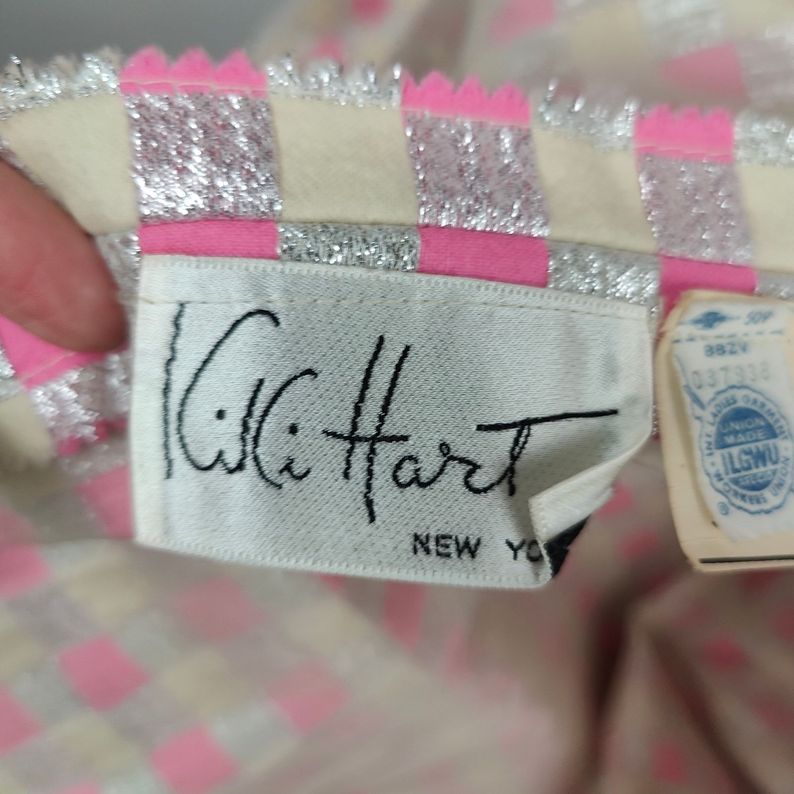 Other Vintage 60s Kiki Hart Dress Womens 8 Pink Silver Check Size M / US 6-8 / IT 42-44 - 11 Thumbnail