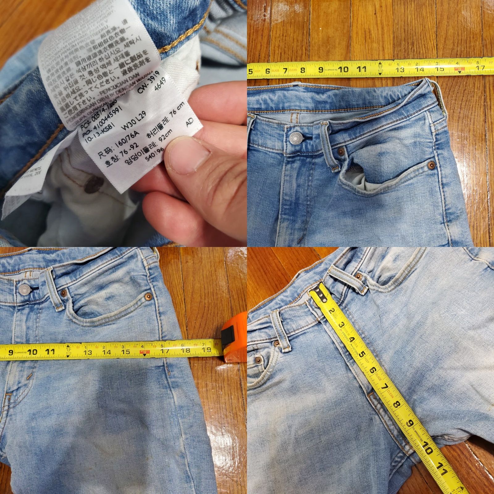 Levi's Levi's Men 514 Regular Fit Straight Stretch Jeans 30x29 Blue Denim Distressed Stain 5-Pocket Logo Button Patch Mid Rise Vintage? No (not vintage) Size US 30 / EU 46 - 8 Thumbnail