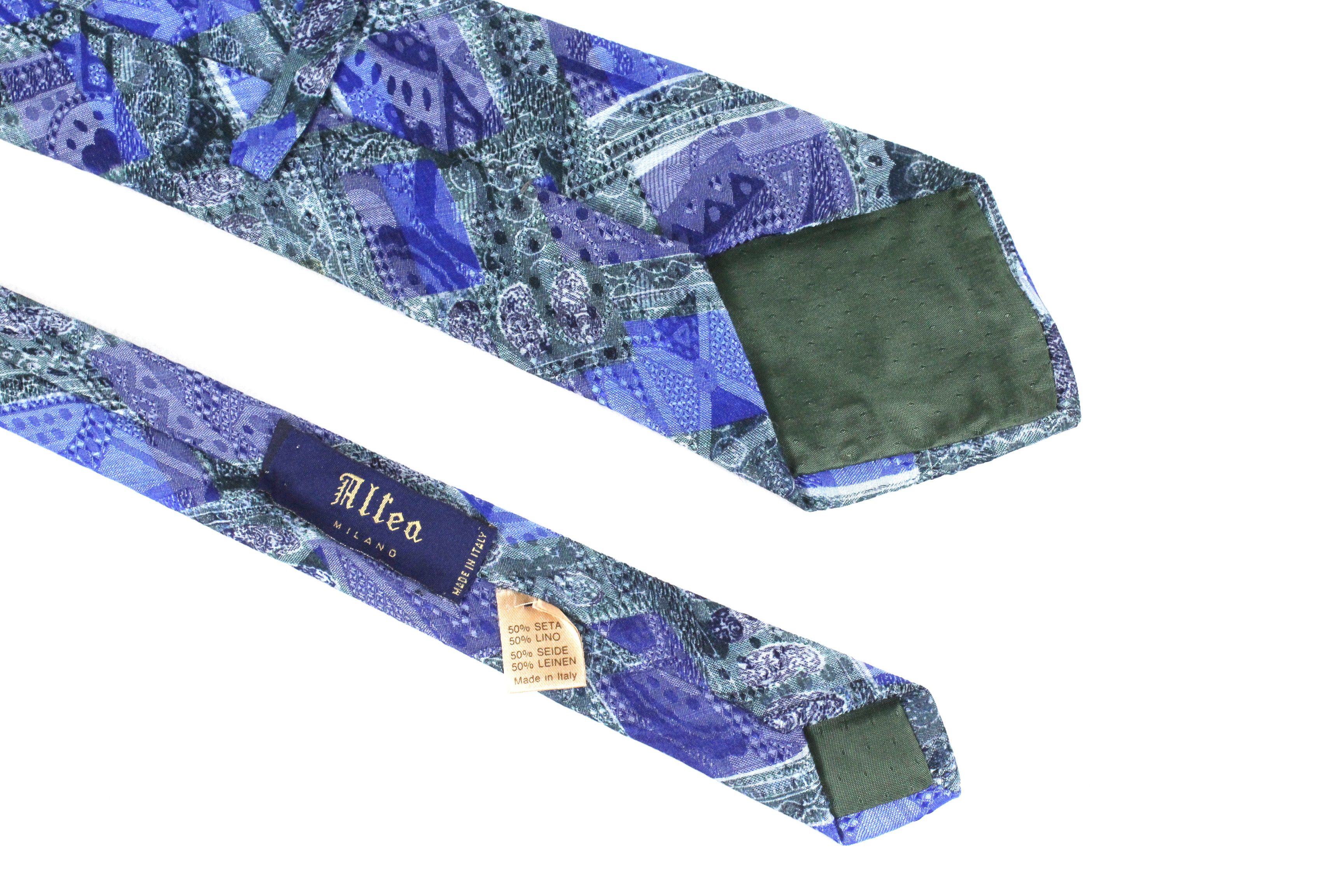 Altea Vintage Altea Milano Blue Abstract Pattern Silk Linen Tie Size ONE SIZE - 2 Thumbnail