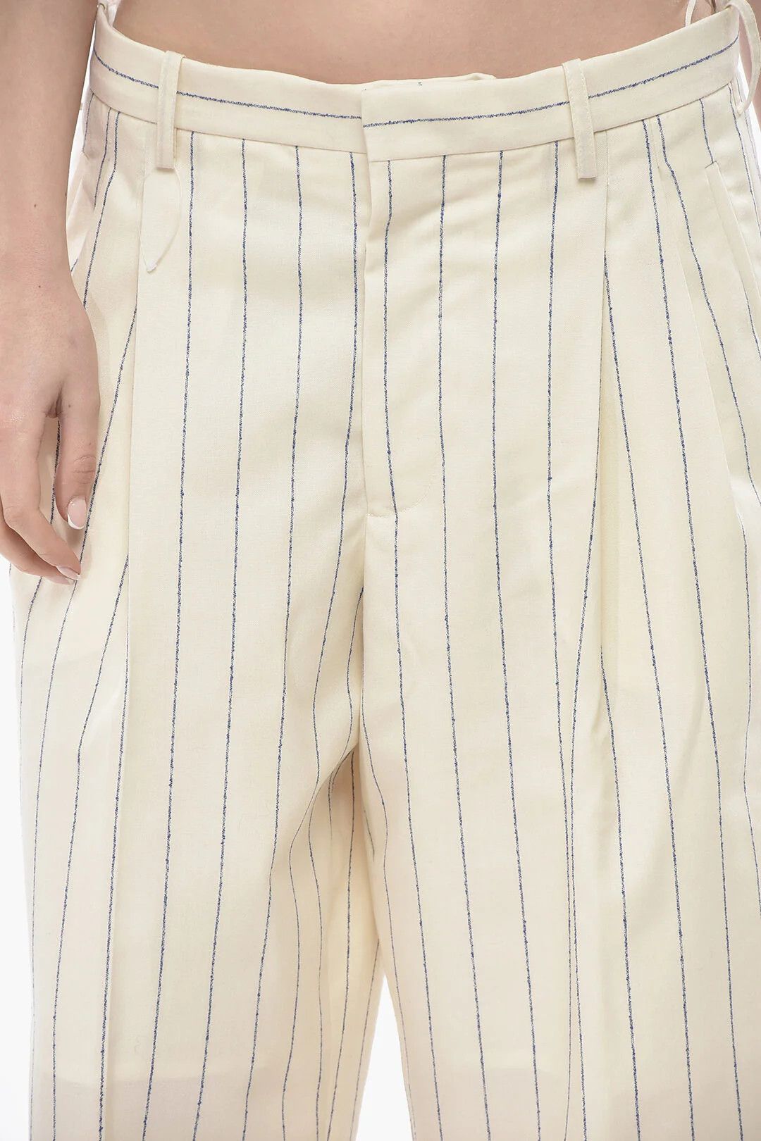 Marni og1mm0326 Virgin Wool Pinstripe Gaucho Pant in Beige Size 28" / US 6 / IT 42 - 3 Thumbnail