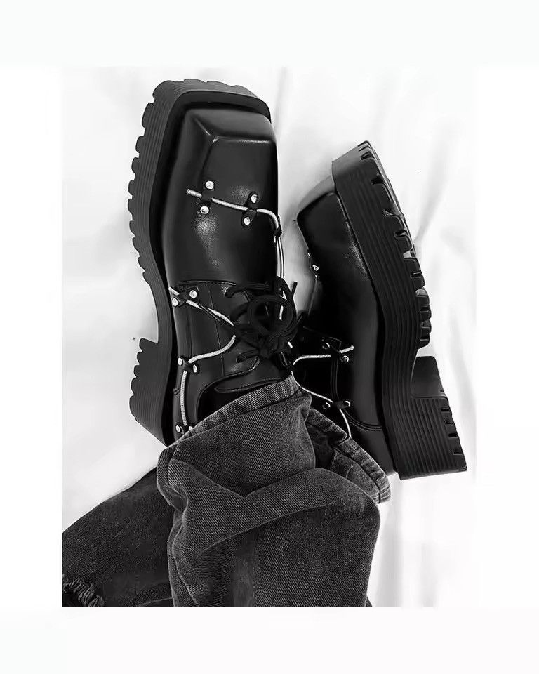 Genuine Leather Square Streetwear Real Leather Platform British Boots Shoes Size US 10.5 / EU 43-44 - 8 Thumbnail