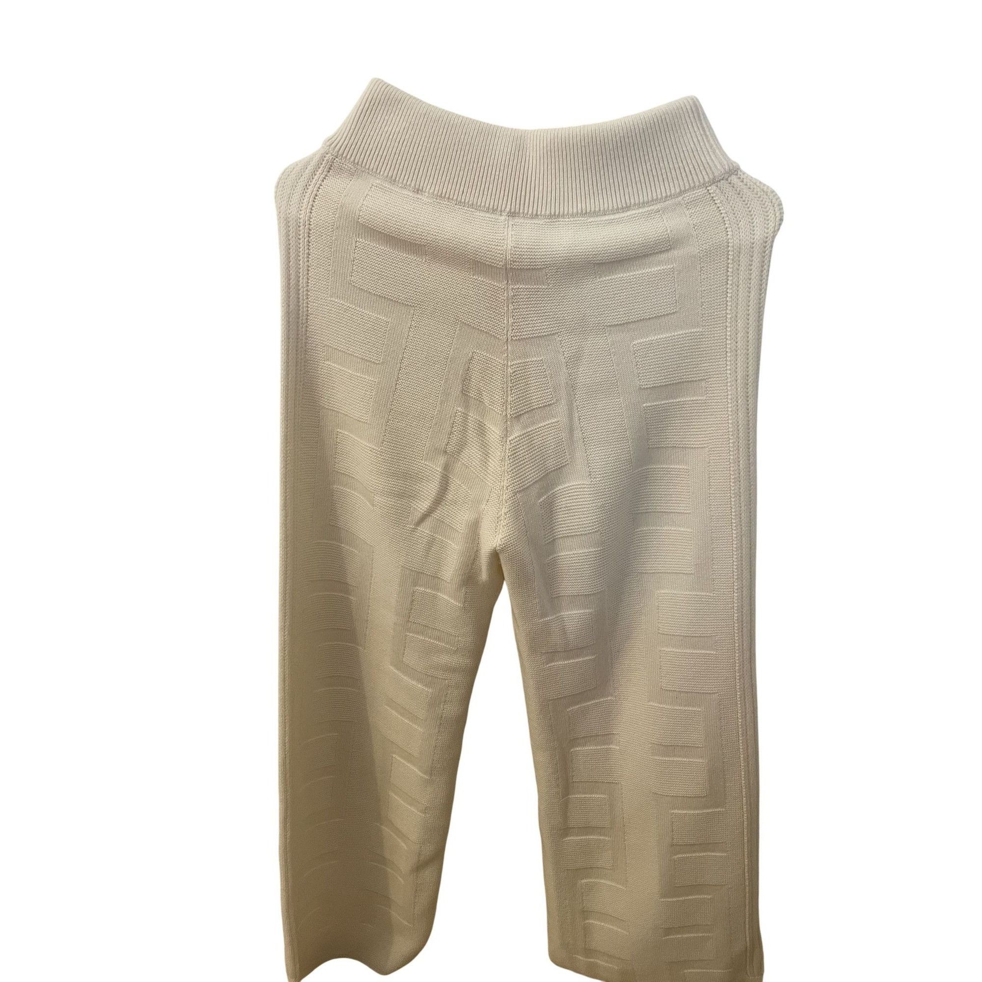 Hermes Hermes Textured Beige Knit Wide-Leg Pants With Ribbed Waistb Size 38" / US 16 / IT 52 - 1 Thumbnail
