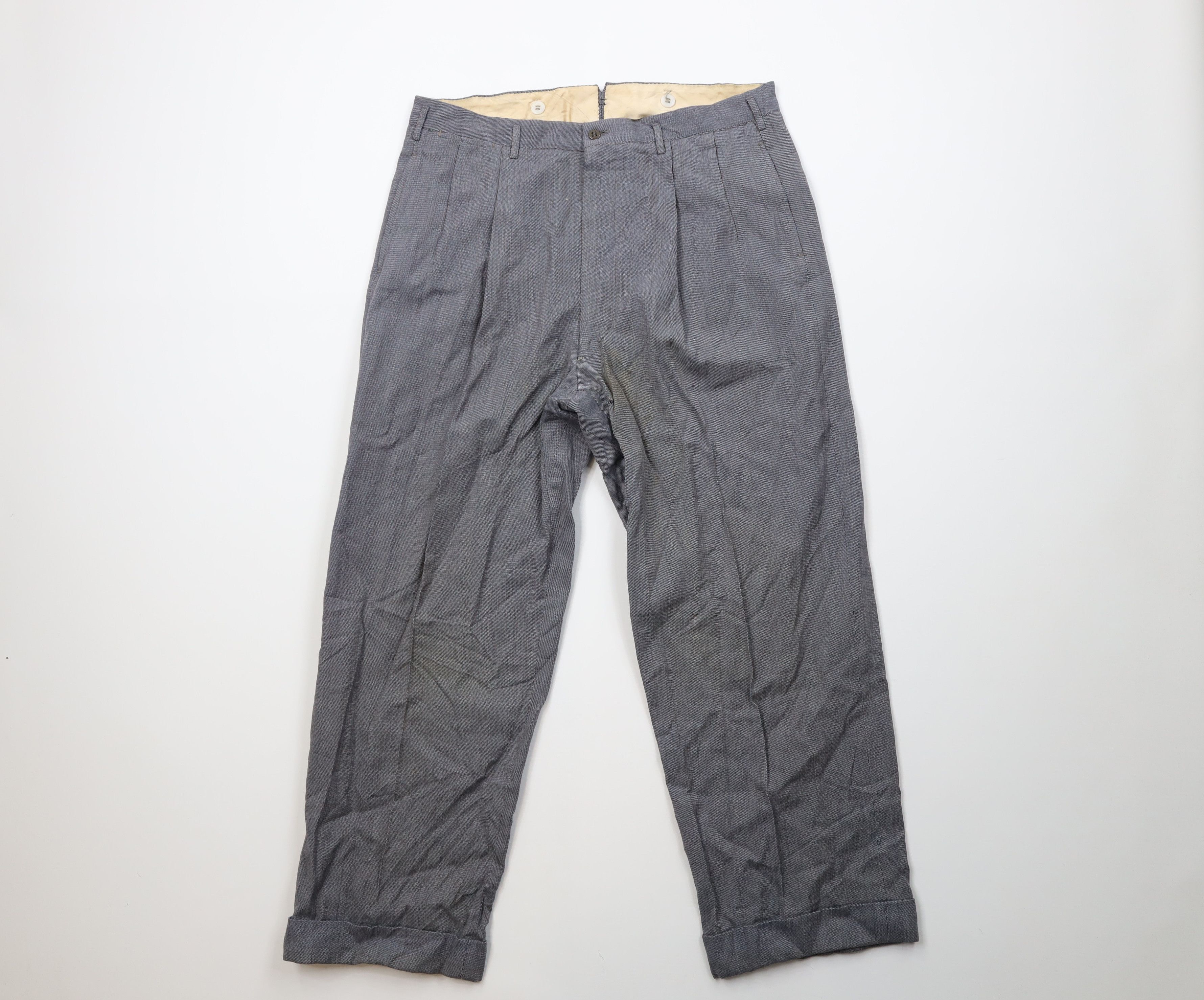 Vintage Vintage 50s Hollywood Regency Gabardine Heavy Chino Pants Size US 34 / EU 50 - 1 Thumbnail