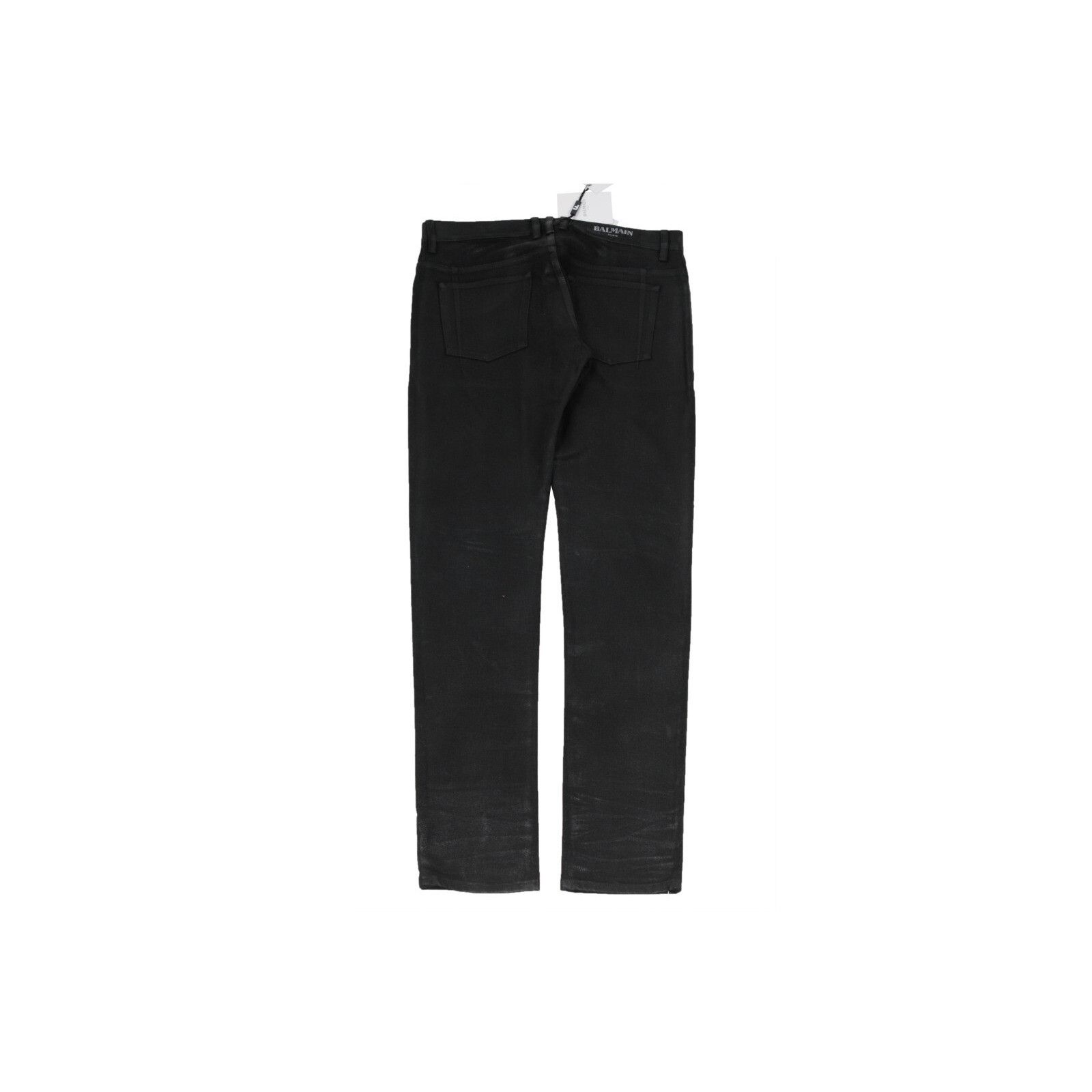 Balmain Waxed Jeans Black Slim Knee Slashed Distressed Size US 33 - 2 Thumbnail