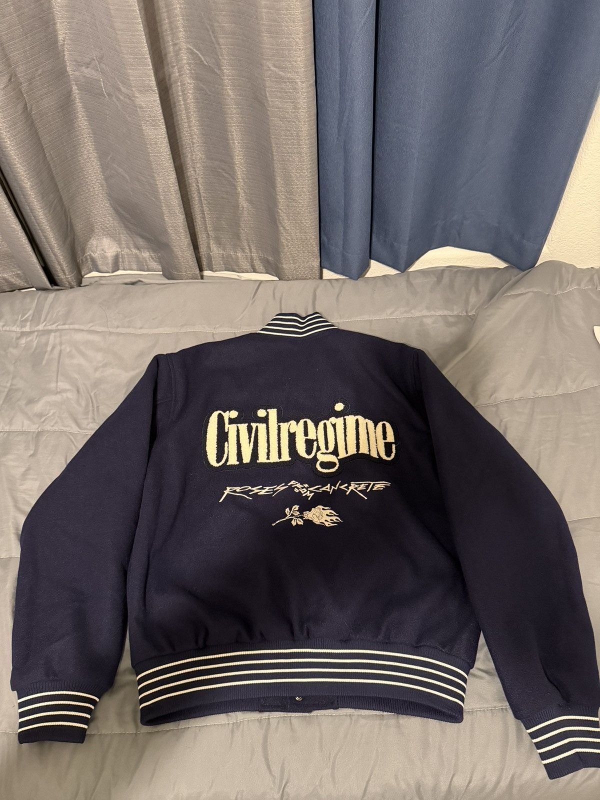Civil Regime Civil Regime Men’s Concrete Rose Letterman Jacket Size L NWT Size US L / EU 52-54 / 3 - 7 Thumbnail