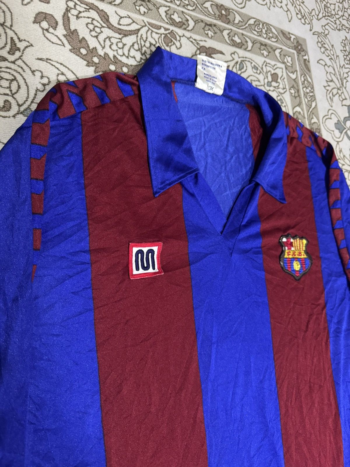 Vintage Vtg 80’s Maradonna Era Home Barcelona L/S Stripe Jersey Size US M / EU 48-50 / 2 - 3 Thumbnail