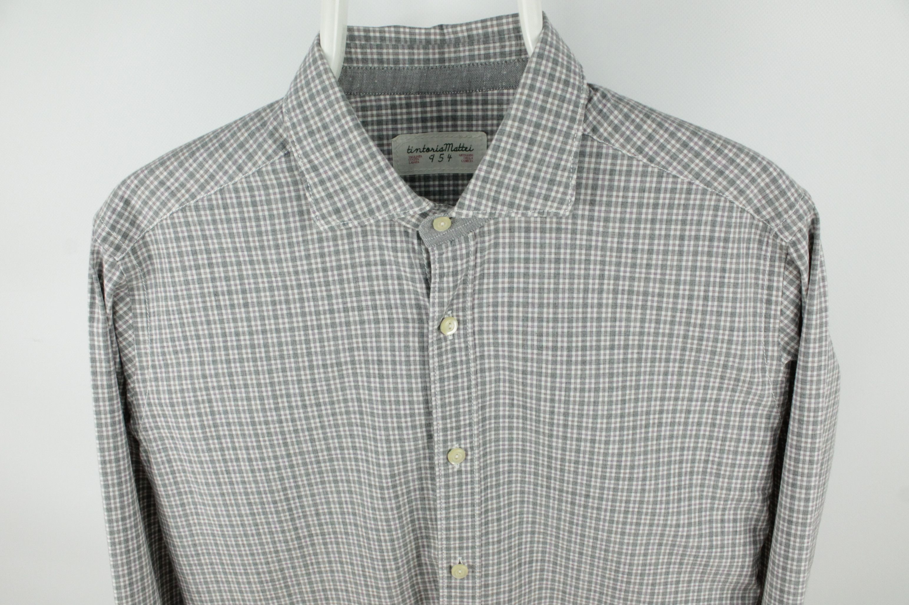 Tintoria Mattei Tintoria Mattei 954 Gray Plaid Elbow Patch Formal Shirt Size US M / EU 48-50 / 2 - 2 Thumbnail