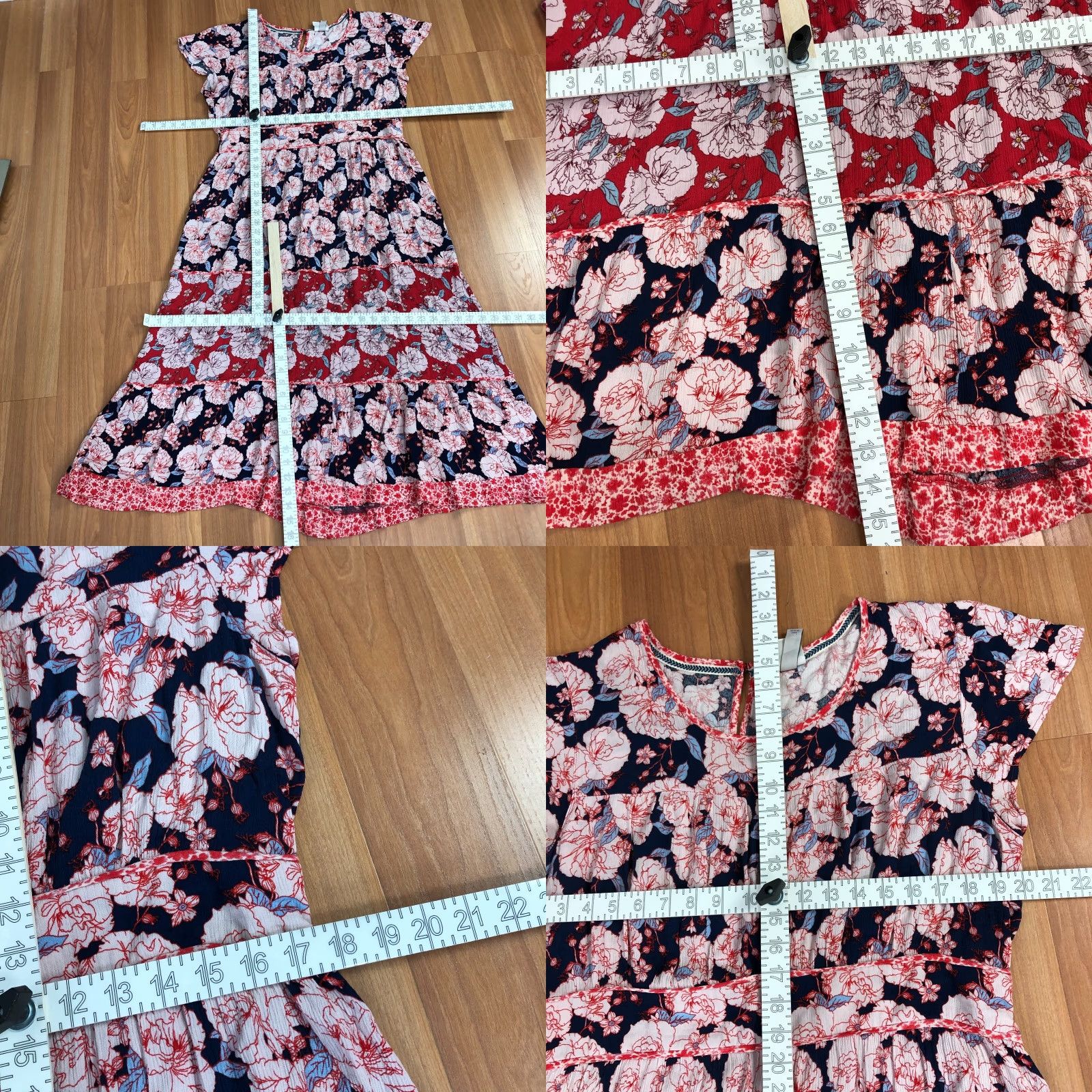 Vintage Knox Rose XL Maxi Dress Floral All Over Print Blue MINT - 100% Rayon, Bohemian, Short Sleeve, Round Neck, Pullover, Regular Size, Womens Fit Size XL / US 12-14 / IT 48-50 - 9 Thumbnail