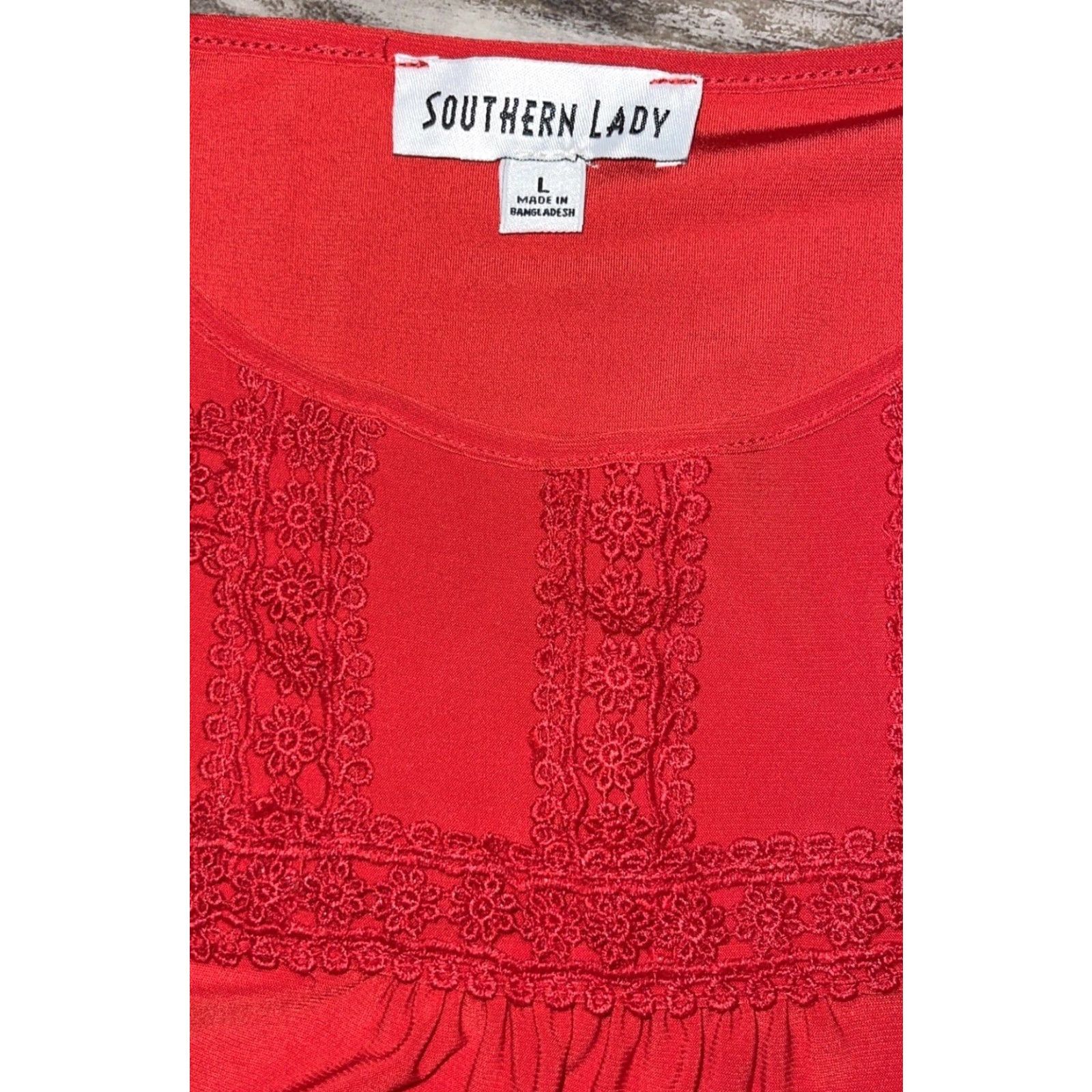 Vintage Southern Lady Blouse Shirt Women L Red Embroidered Lace 3/4 Sleeve Casual Workwear" Size L / US 10 / IT 46 - 3 Thumbnail