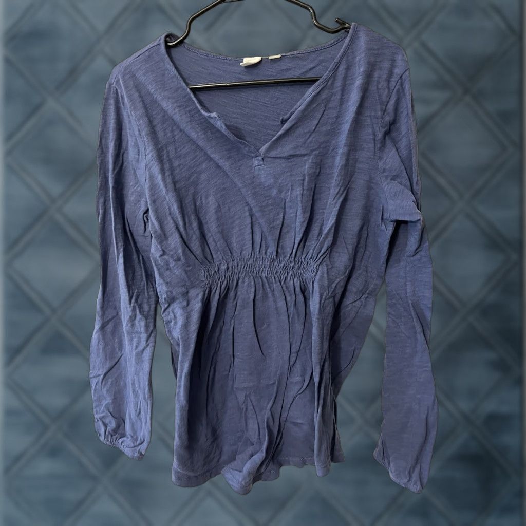 Gap VINTAGE Gap Maternity Long Sleeve Blouse in Semi Sheer Blue - Sz Large Blue Sheer 100% polyester Womens L Sleeve V-Neck Size L / US 10 / IT 46 - 1 Thumbnail