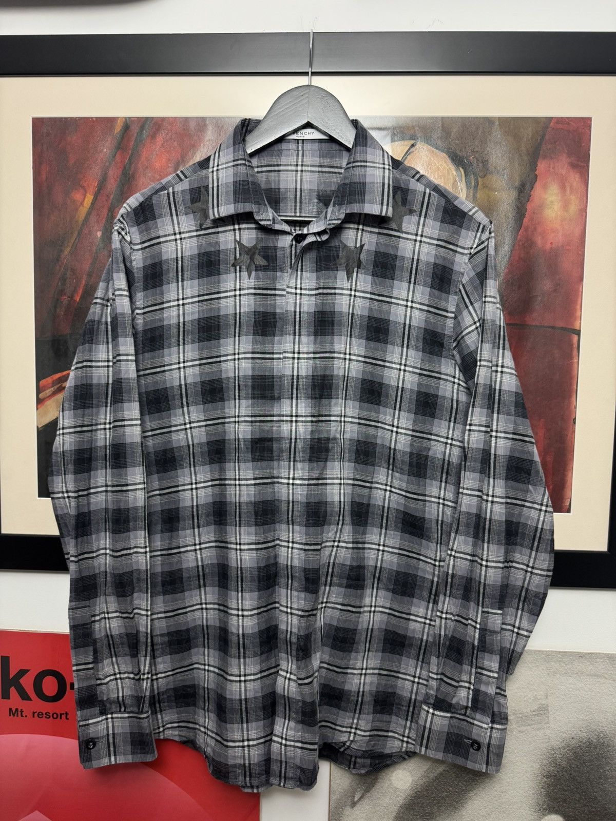 SS15 Givenchy Stars Collar Plaid Designer Shirt Button Up