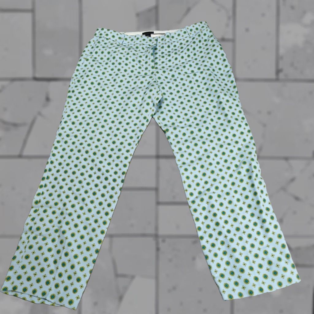 J.Crew J.CREW Collection Pants Women's 10 Blue Green All Over Print Silk Linen 84374 Geometric Flared Ankle Pockets Size 32" / US 10 / IT 46 - 1 Thumbnail