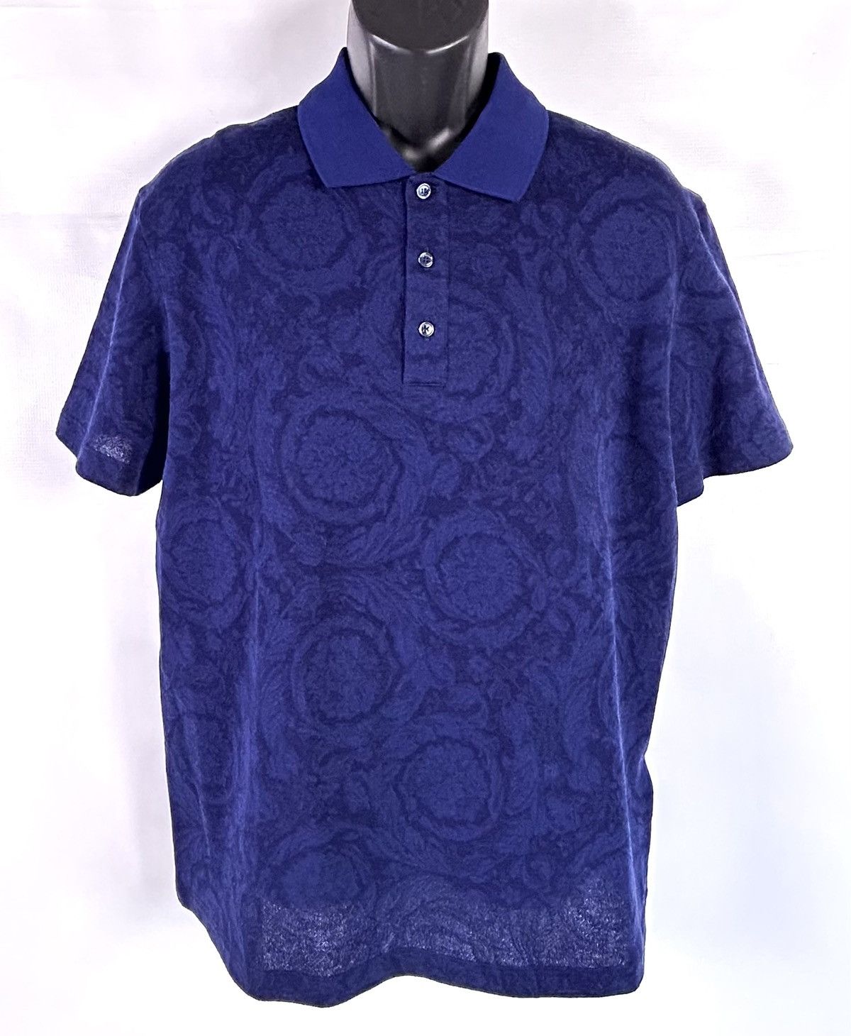 Versace Versace Barocco Jacquard pique Polo Navy Blue XL Italy Size US XL / EU 56 / 4 - 11 Thumbnail