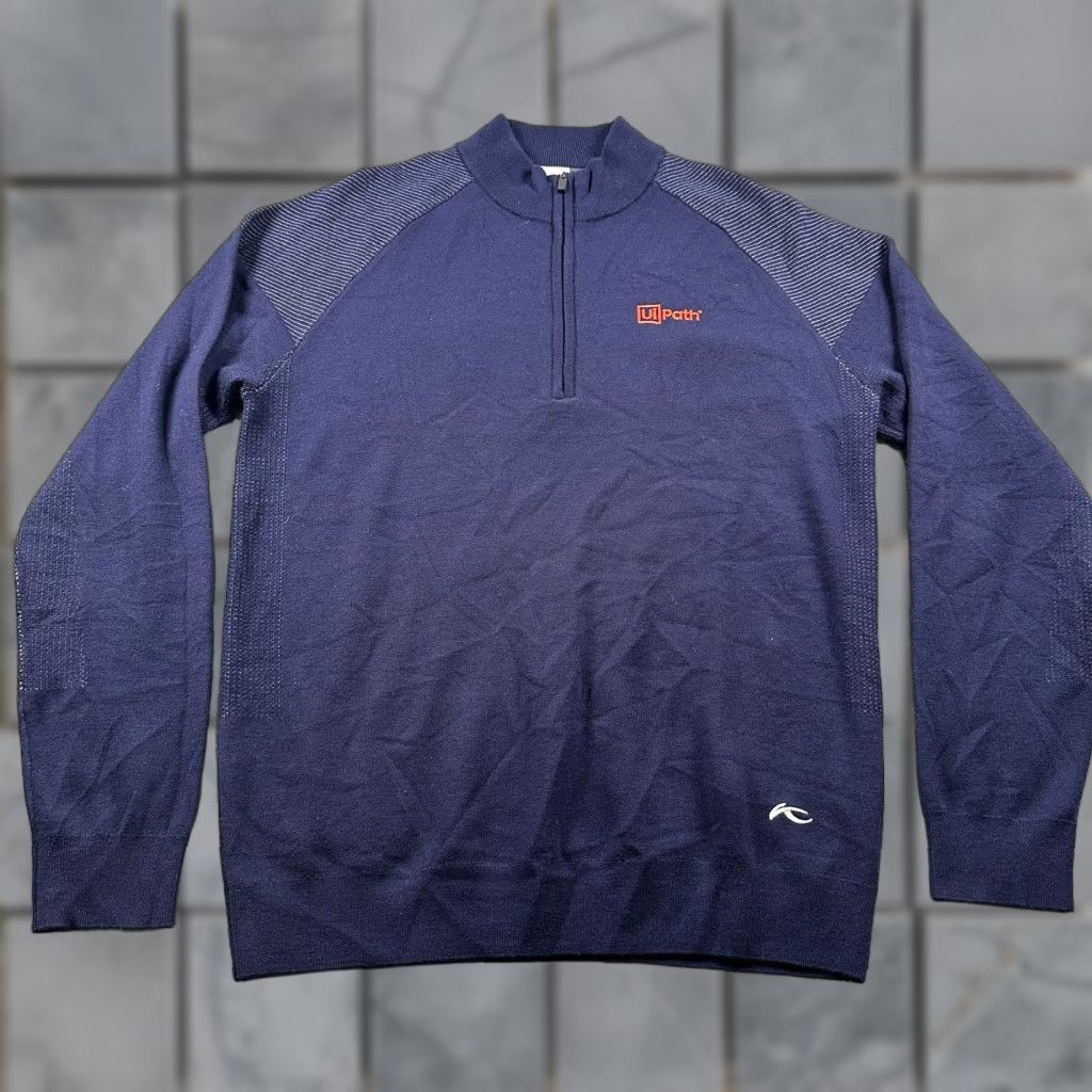 KJUS Kulm Sweater Mens L Navy Merino Wool Half-Zip Golf Pullover